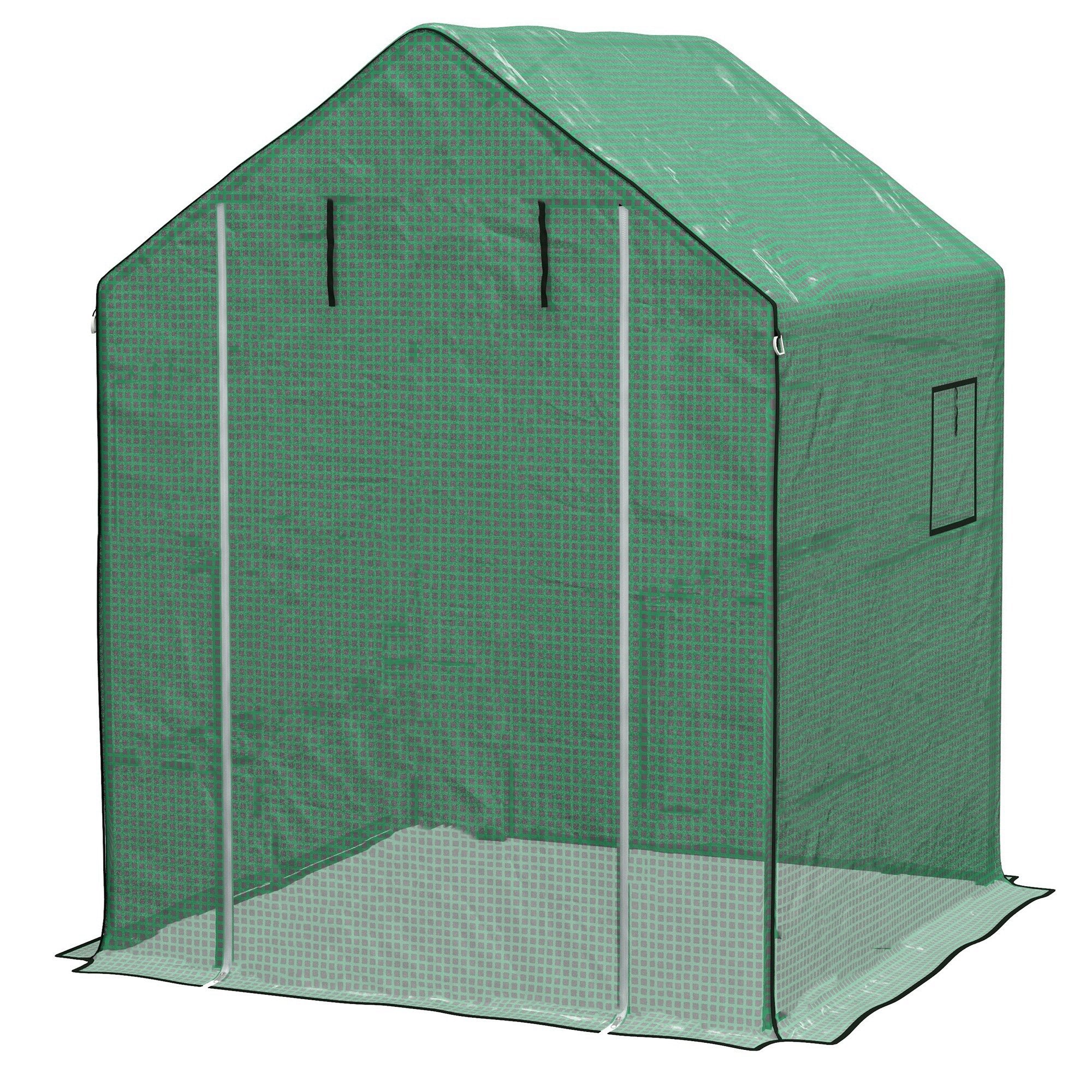 Outsunny Greenhouse Cover Replacement Walk-in PE Hot House Cover with Roll-up Door and Windows, 140 x 143 x 190cm, Green - North Peak Garden Furniture