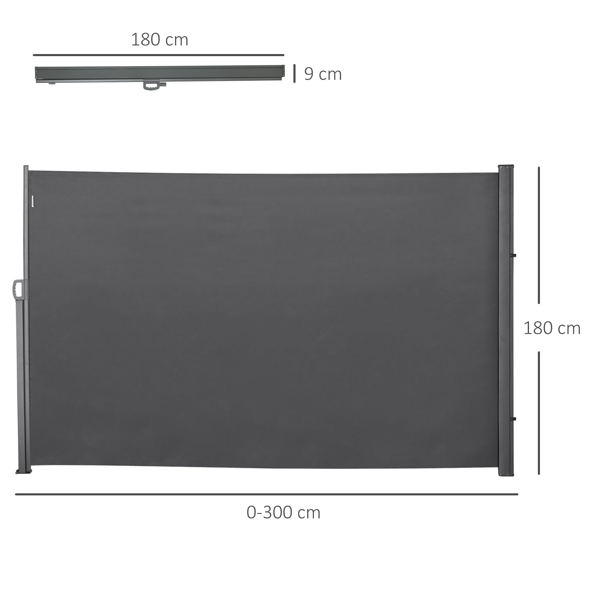 Outsunny Retractable Sun Side Awning Screen Fence Patio Garden Wall Balcony Screening Panel Outdoor Blind Privacy Divider (3x1.8M, Grey) - North Peak Garden Furniture