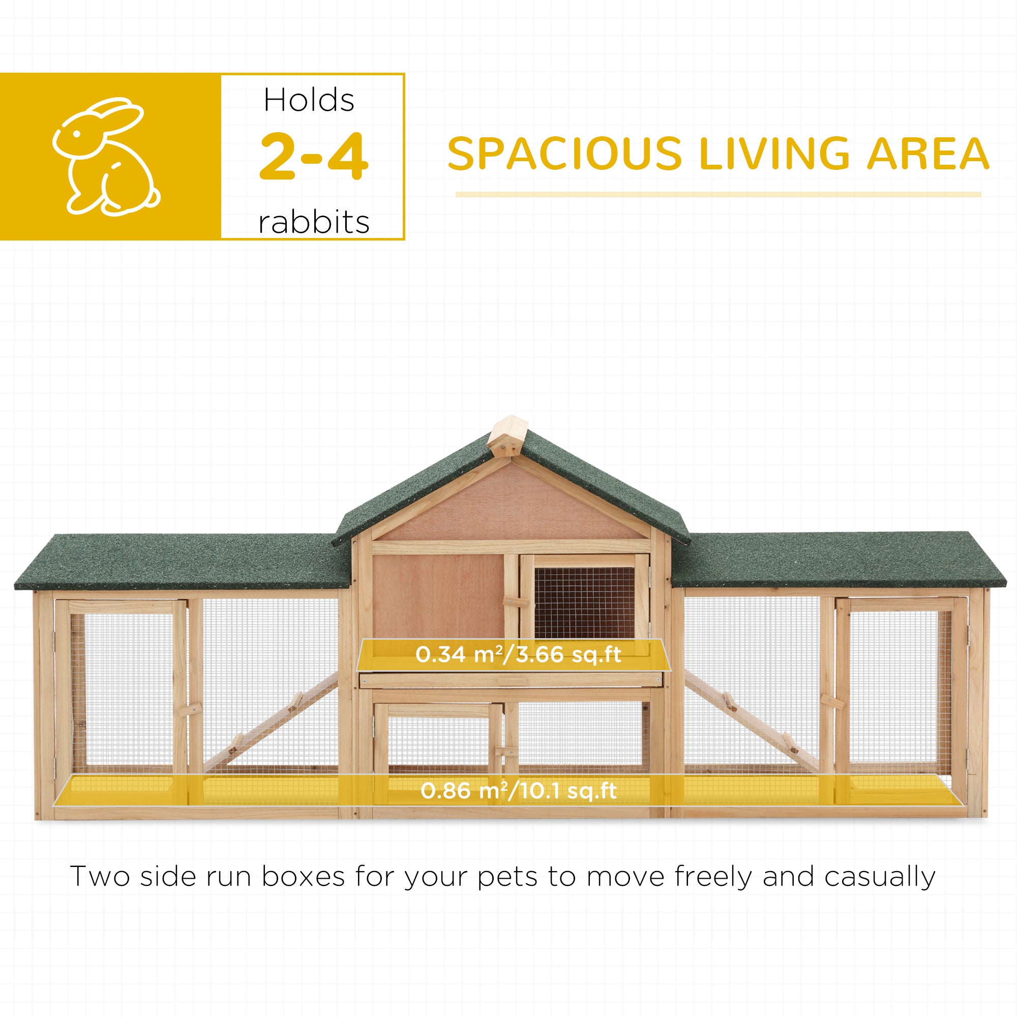 PawHut Large Rabbit Hutch Outdoor Wooden Guinea Pig Hutch with Run, 2 Storey Bunny House 210 x 45.5 x 84.5 cm - North Peak Garden Furniture