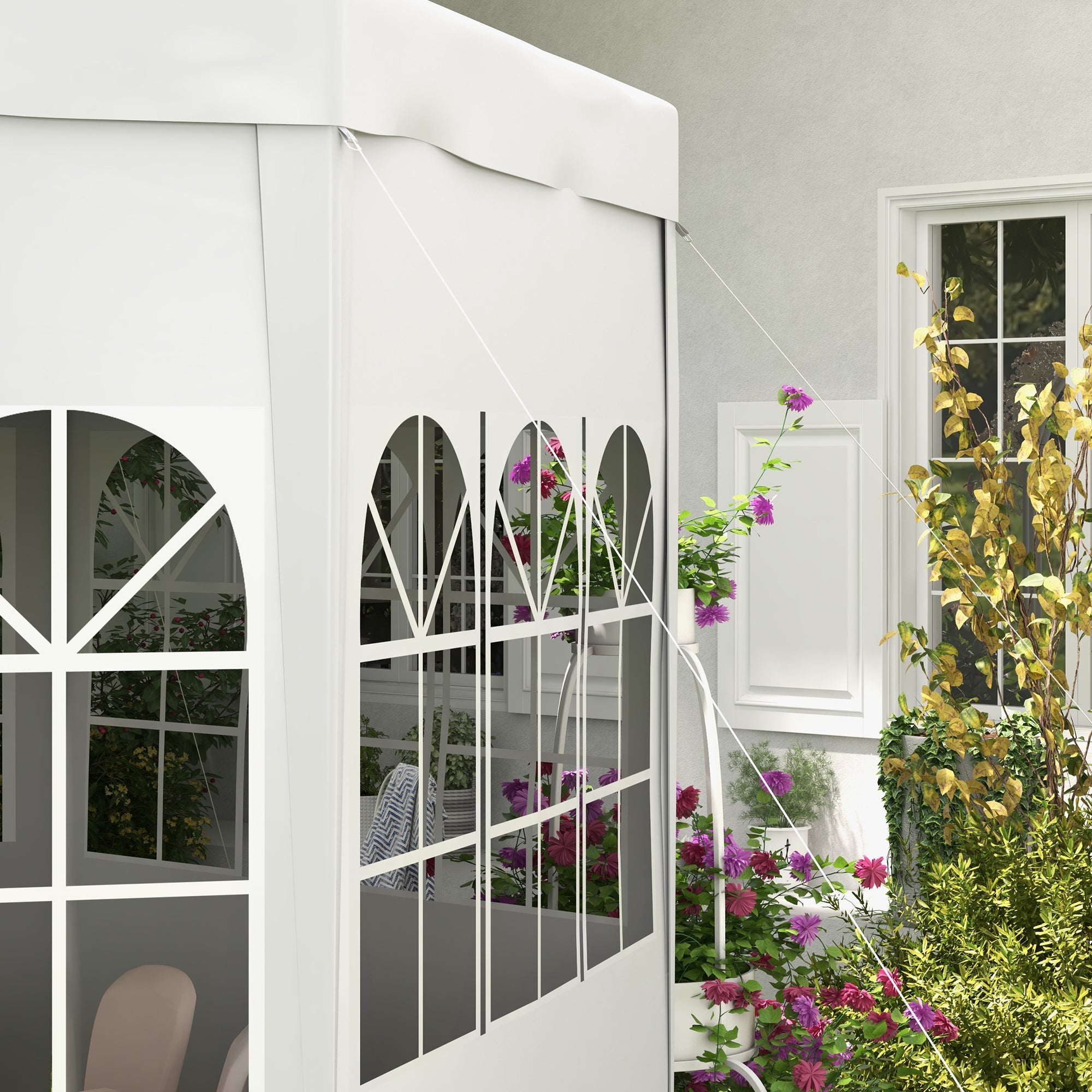 Outsunny 4 m Party Tent Wedding Gazebo Outdoor Waterproof PE Canopy Shade with 6 Removable Side Walls - North Peak Garden Furniture