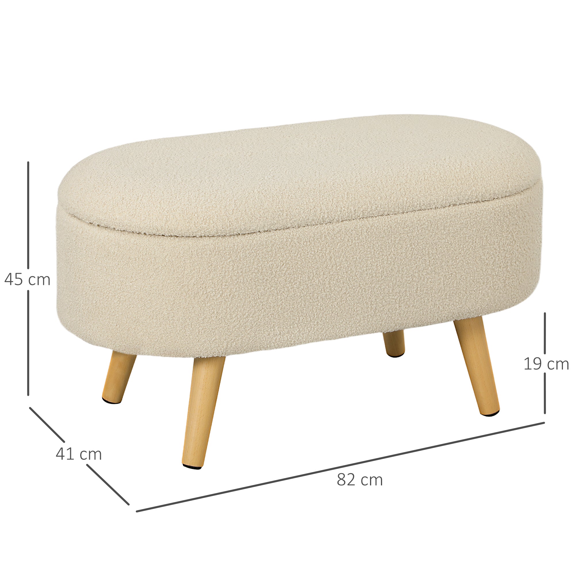 HOMCOM Teddy Fleece Storage Ottoman - Cream White - North Peak Garden Furniture