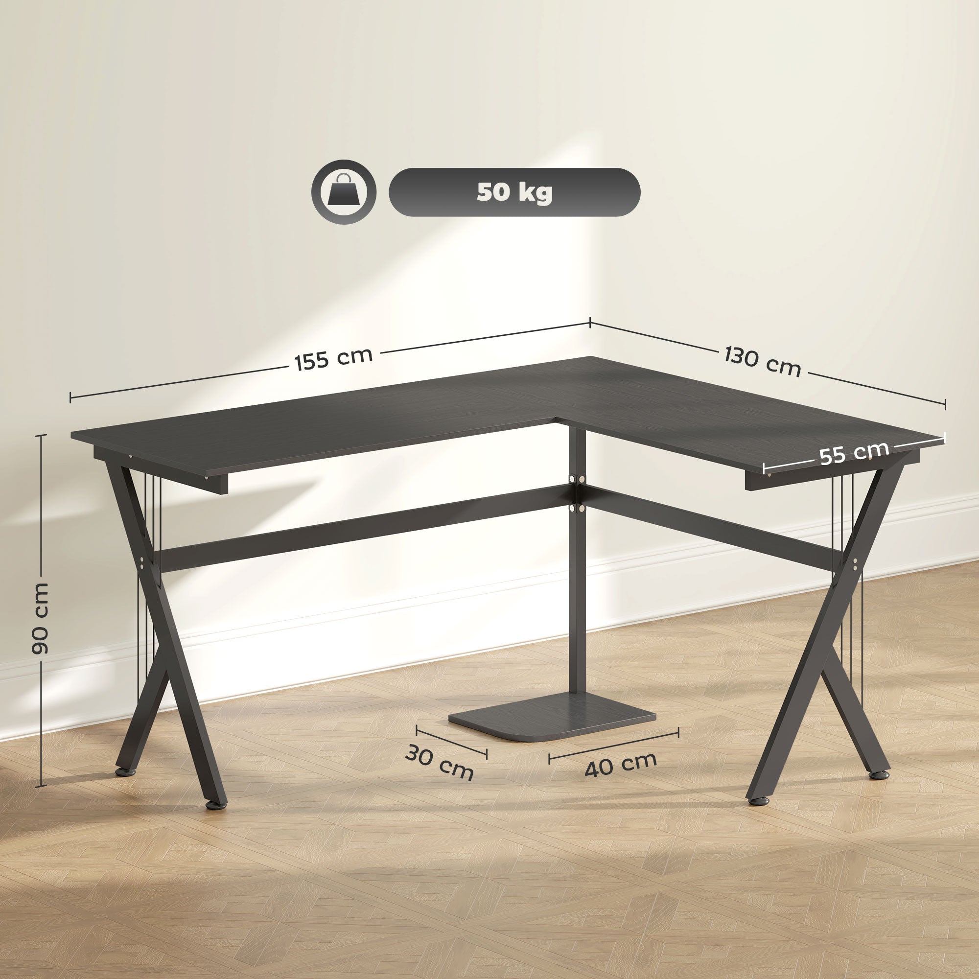 HOMCOM L Shaped Gaming Desk, 155 x 130cm Corner Computer Desk with CPU Stand for Home Office, Study Workstation, Black - North Peak Garden Furniture