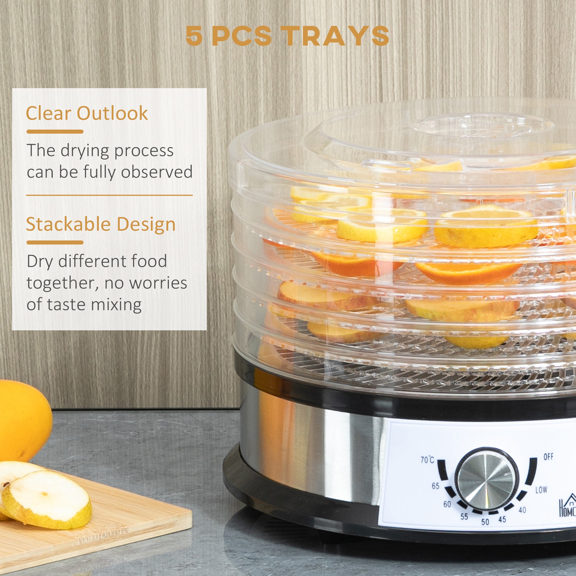 HOMCOM 40-70℃ Five-Tray Food Dehydrator - North Peak Garden Furniture