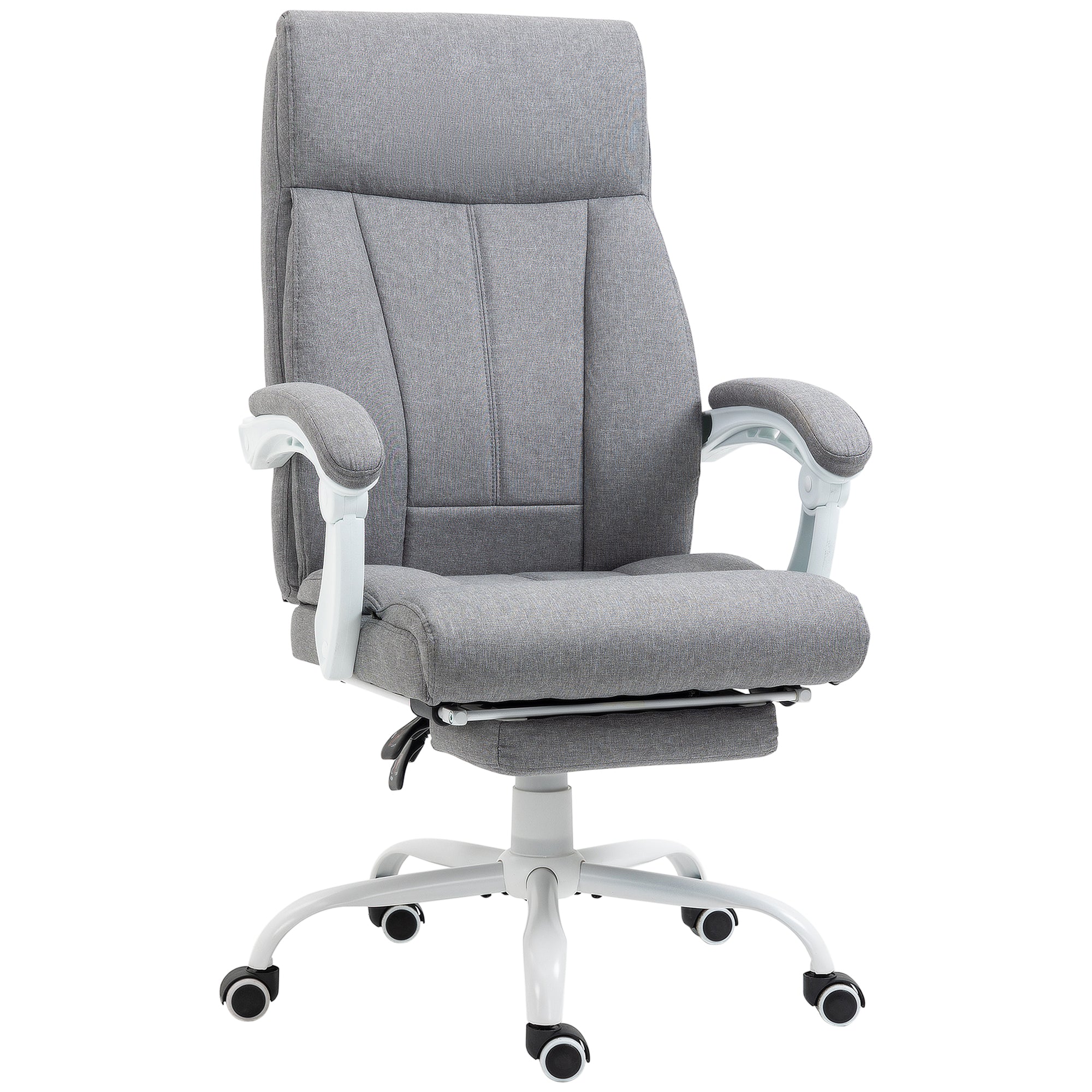Vinsetto Office Chair, Ergonomic Desk Chair, Fabric Work Study Chair with 155° Reclining Back and Footrest, Adjustable Height and Swivel Wheels, Grey - North Peak Garden Furniture