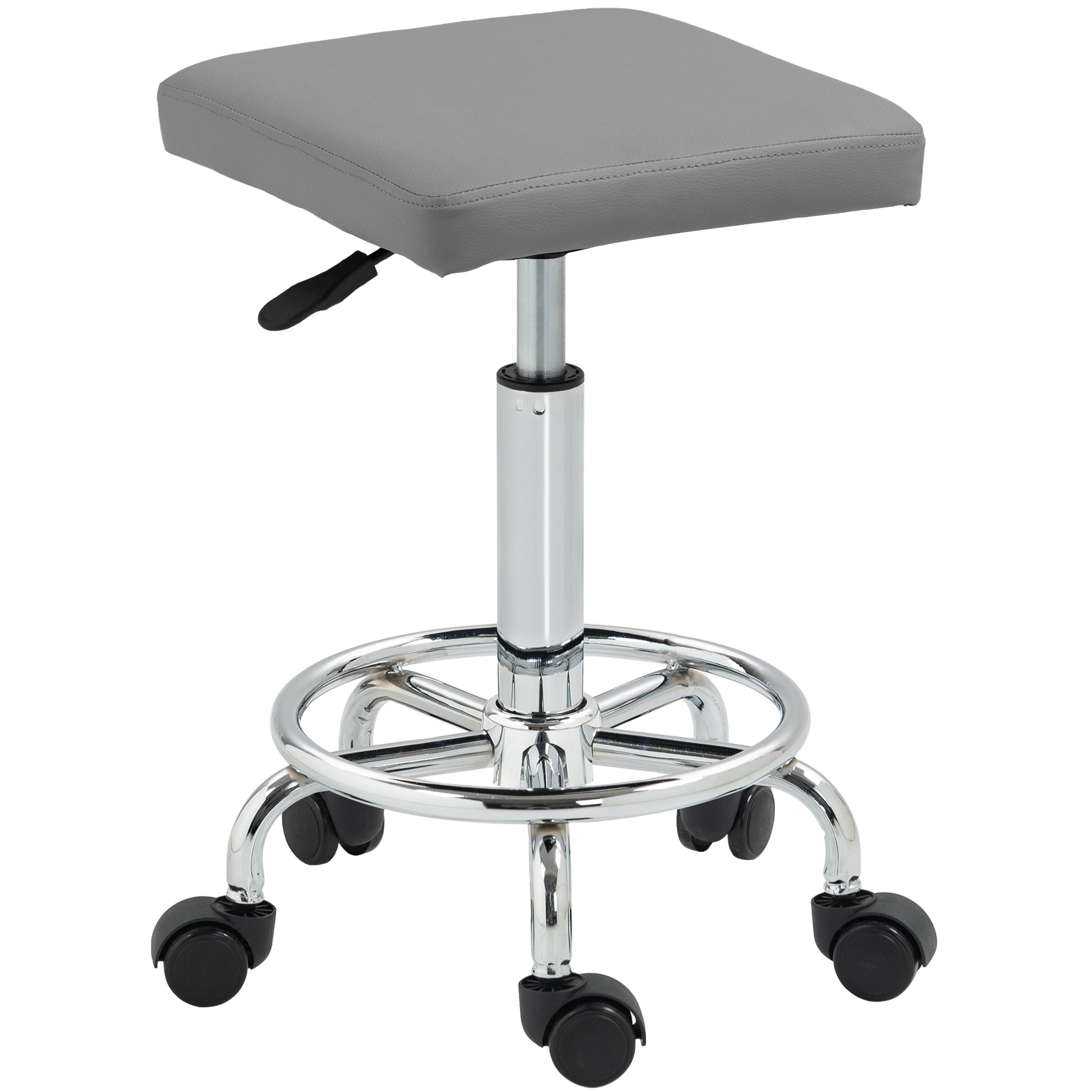 HOMCOM Adjustable PU Leather Rolling Stool - Grey - North Peak Garden Furniture