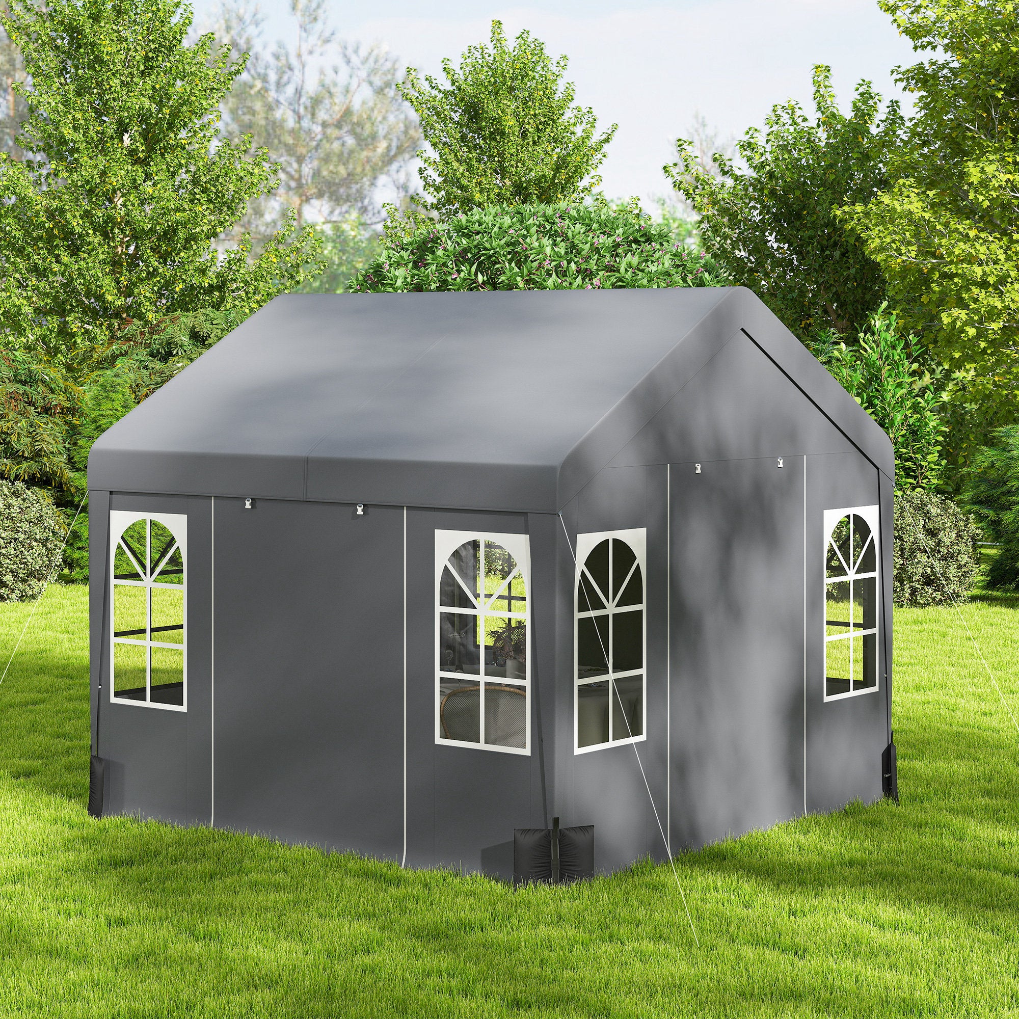 Outsunny 3 x 3 m Party Tent, Outdoor Canopy Tent Shelter with Removable Sidewalls, 4 Zipped Doors, for Parties, Wedding, Grey