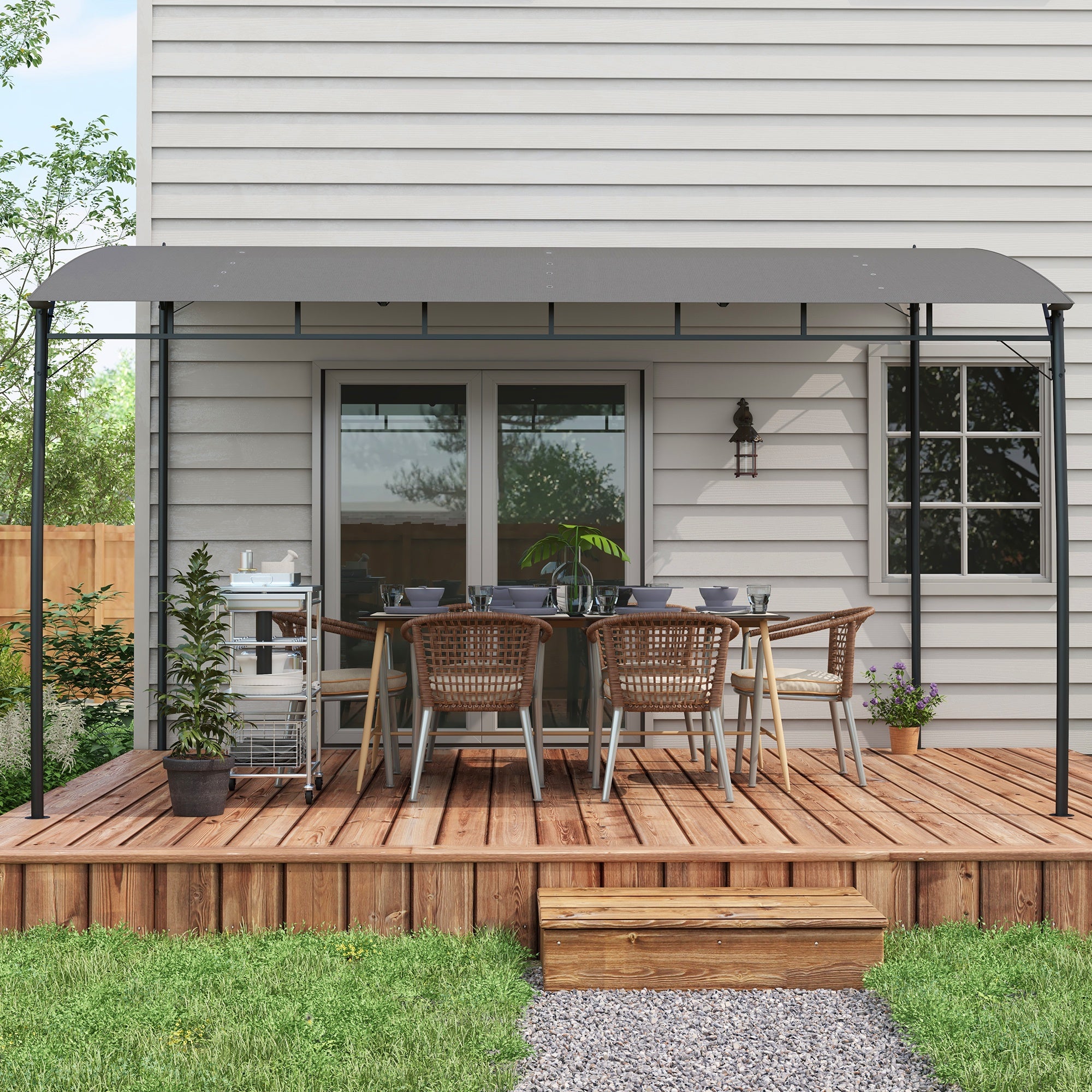 Outsunny 3 x 4m Outdoor Pergola Gazebo, Garden Sun Shade Shelter with Metal Frame, for Patio, Deck - North Peak Garden Furniture