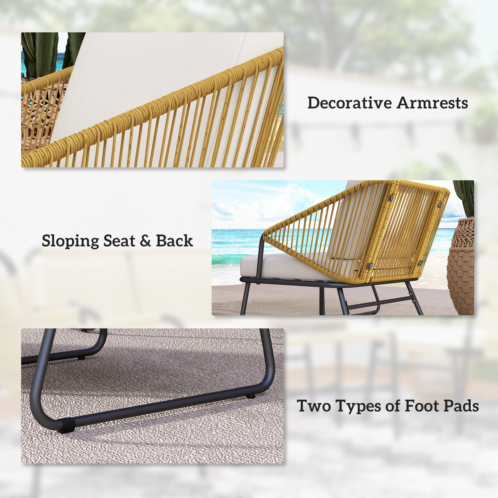 Outsunny Four-Piece Rattan Strong Panel Outdoor Sofa Set - Natural - North Peak Garden Furniture