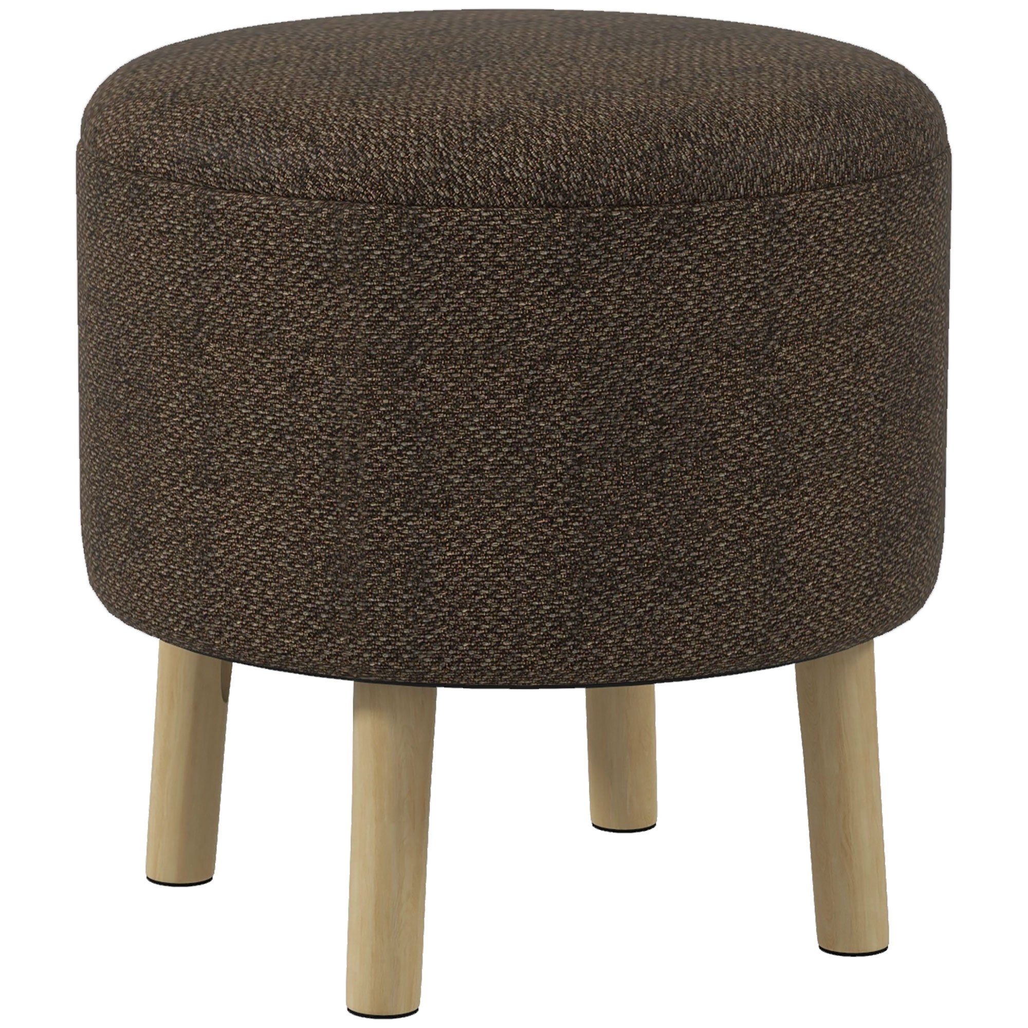 HOMCOM Round Ottoman Stool with Storage, Linen Fabric Upholstered Foot Stool with Padded Seat, Hidden Space and Wood Legs - North Peak Garden Furniture