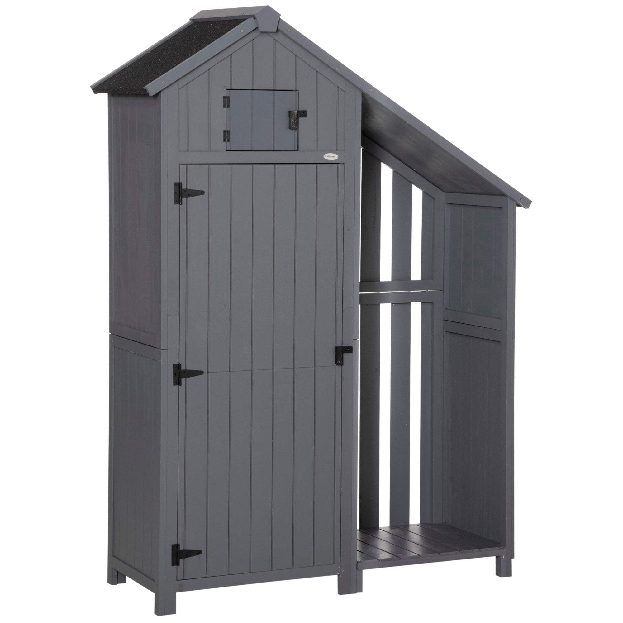 Outsunny Garden Outdoor Storage Shed Outdoor Tool Shed with 3 Shelves and Tilt Roof, 129x51.5x180cm, Grey - North Peak Garden Furniture