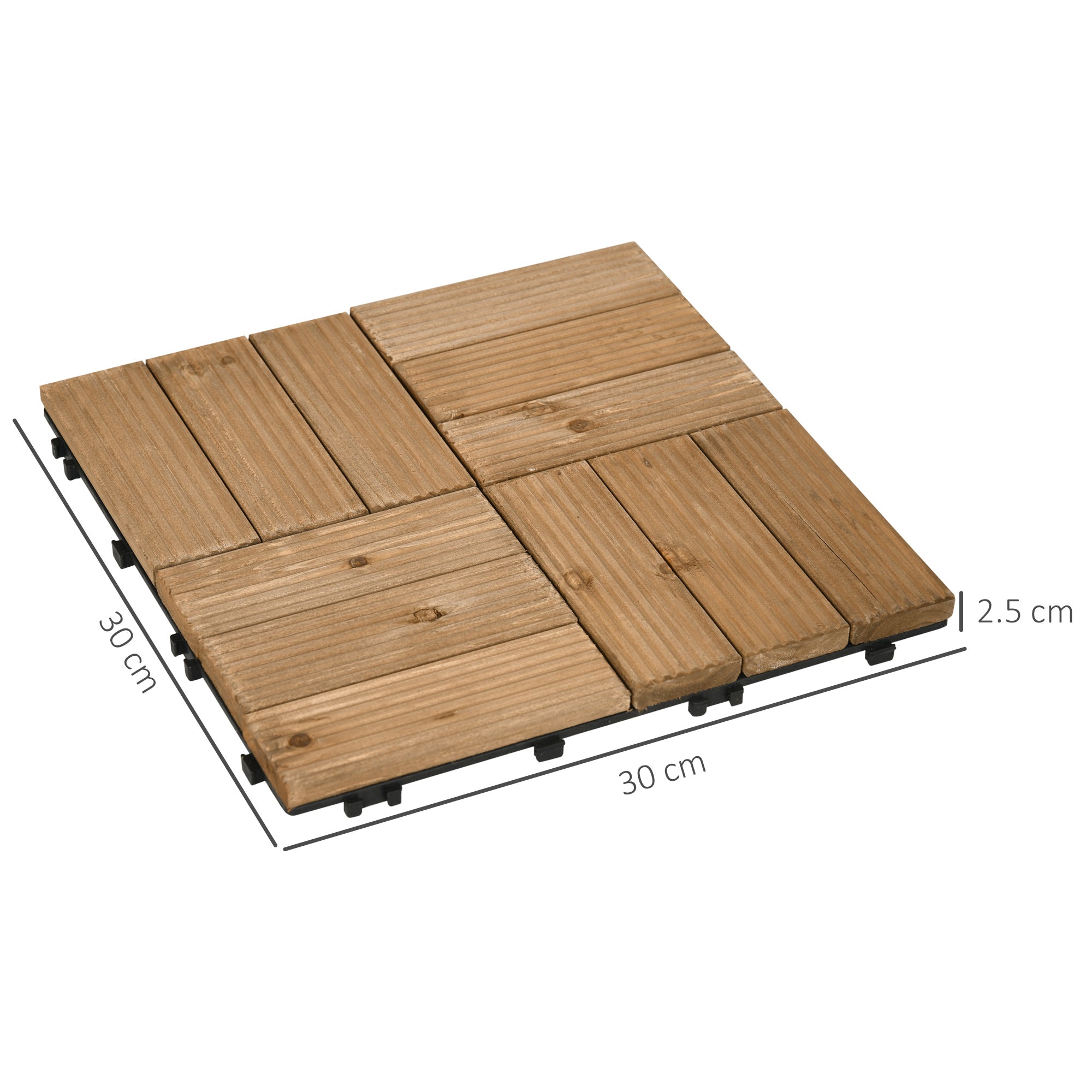 Outsunny 27 Pcs Wooden Interlocking Decking Tiles, Outdoor Flooring Tiles for Patio, Balcony, Terrace, Hot Tub, 30 x 30 cm per Piece, 2.5㎡ per Pack, Brown