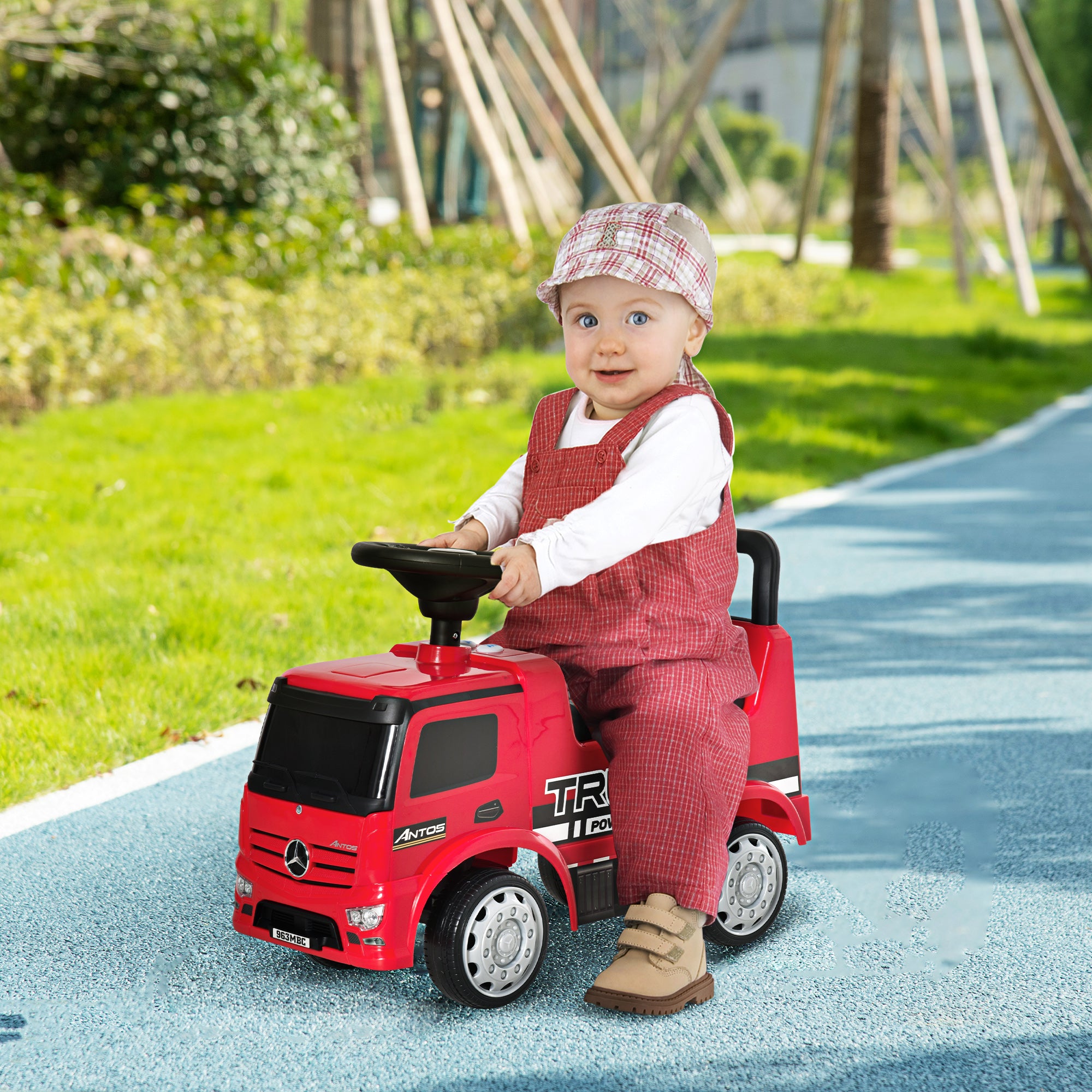 HOMCOM Compatible Kids Ride On Car Truck Mercedes Benz Licensed Toddler Foot To Floor Slider w/Under Seat Storage for 12 - 36 Months Red - North Peak Garden Furniture