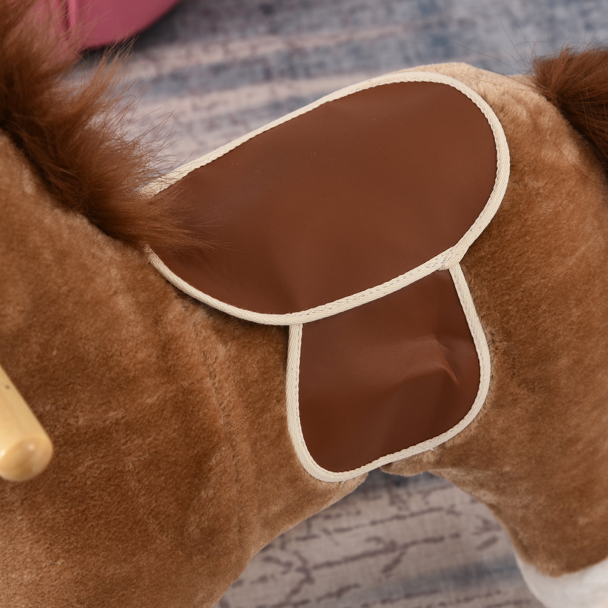 HOMCOM Kids Plush Rocking Horse w/ Sound Moving Mouth Wagging Tail Children Rocker Ride On Toy Gift 3-6 Years Brown - North Peak Garden Furniture