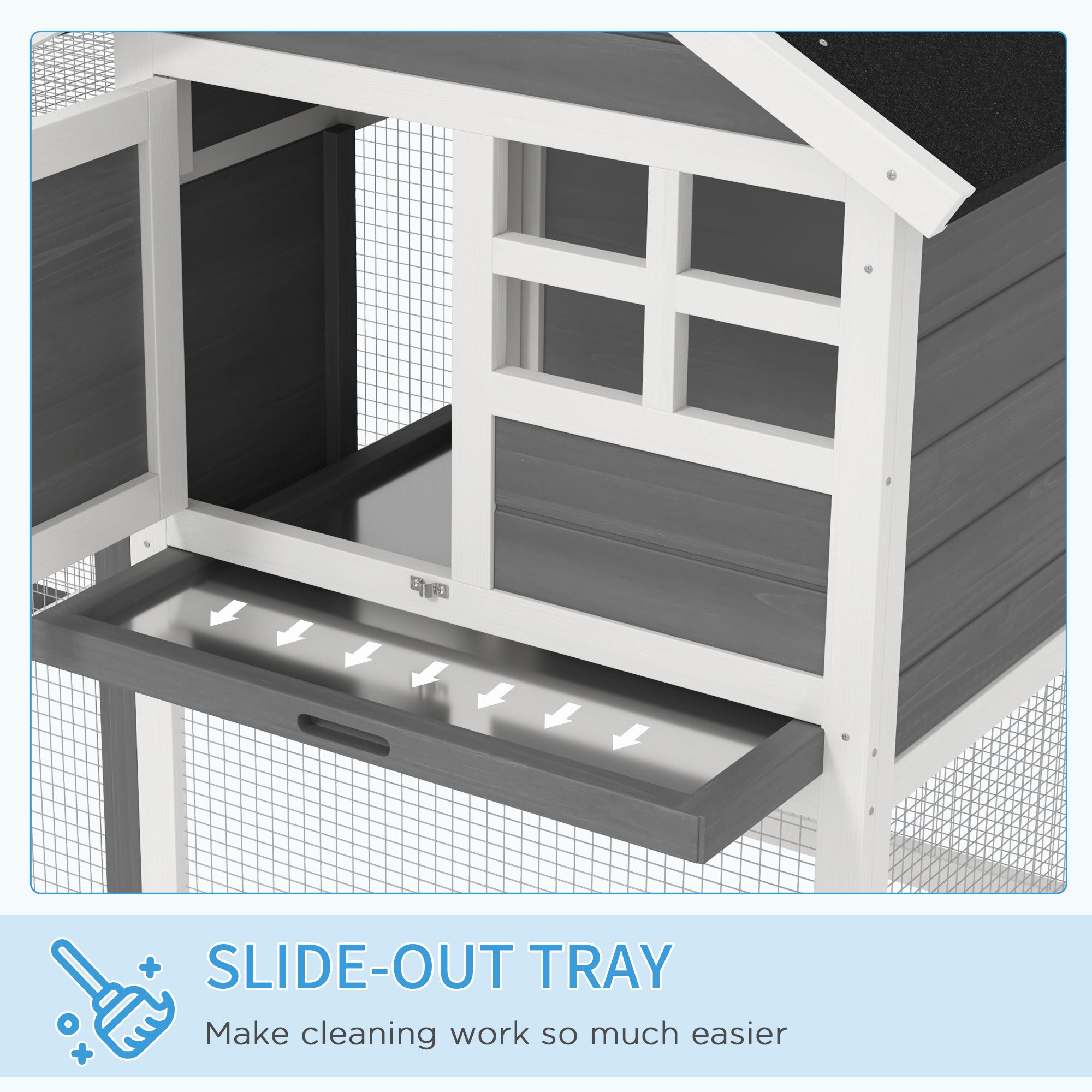 PawHut Rabbit Hutch Outdoor Wooden Guinea Pig Hutch Rabbit Run Bunny Cage Small Animal House Pull-Out Tray, Grey, 122 x 62.6 x 92 cm - North Peak Garden Furniture