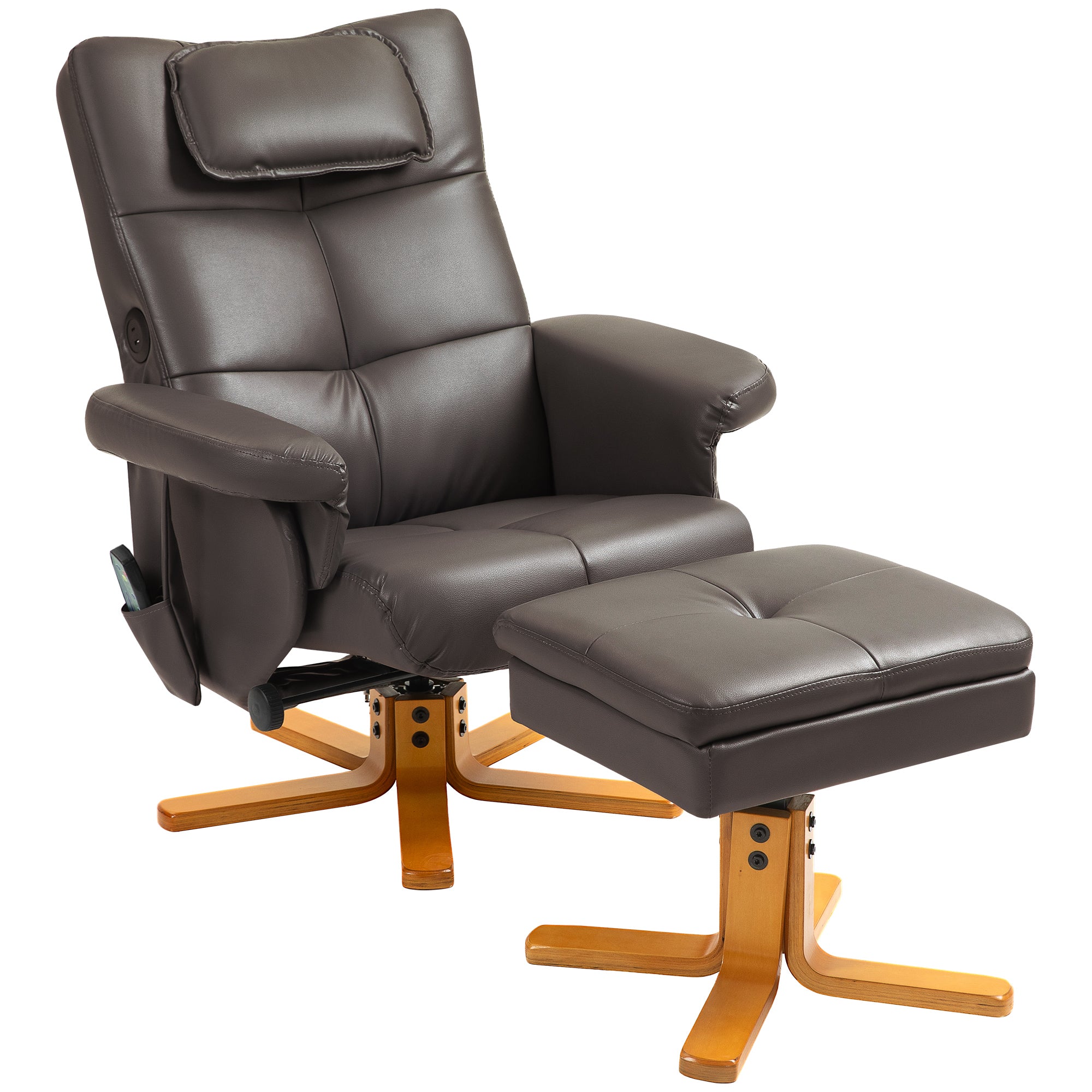HOMCOM Faux Leather Massage Recliner Chair, with Storage Ottoman - Brown - North Peak Garden Furniture
