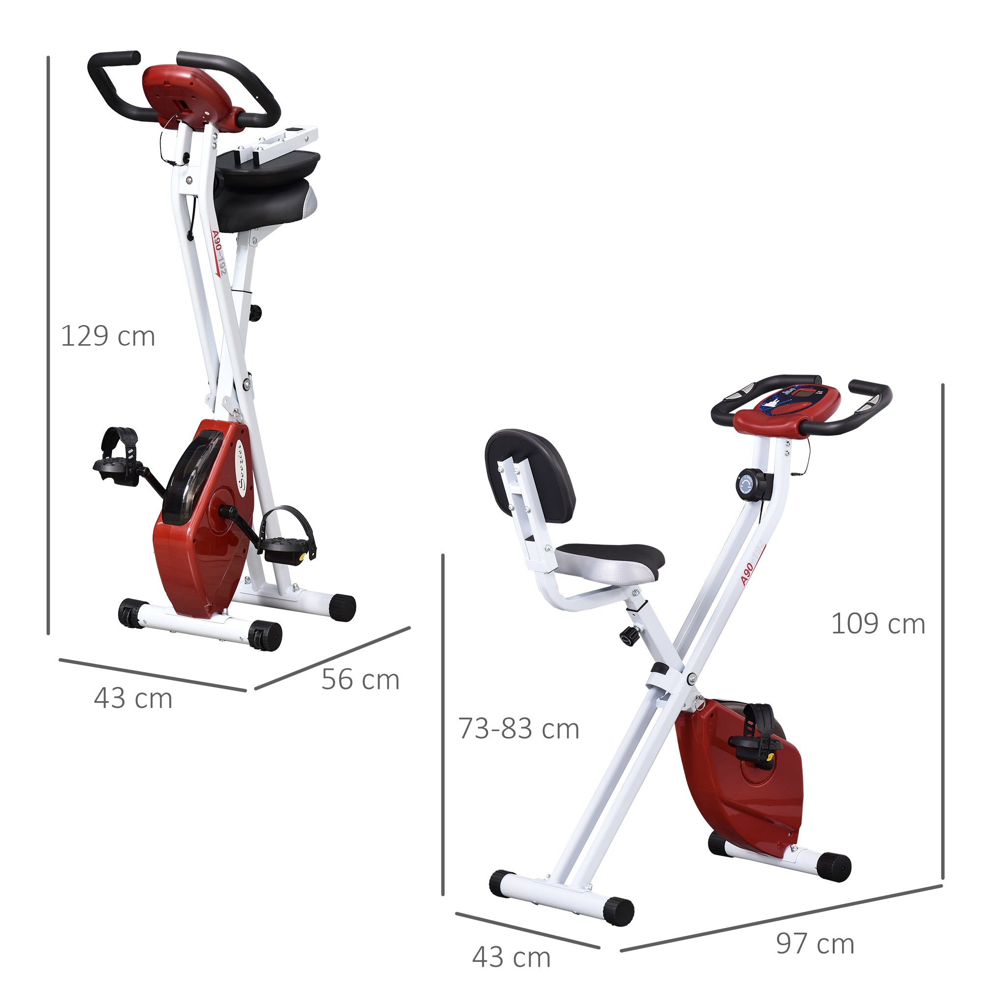 HOMCOM Exercise Bike Fitness Bicycle Indoor trainer Foldable 8-level Magnetic Resistance Adjustable w/LCD Monitor Pulse Sensor, Red - North Peak Garden Furniture