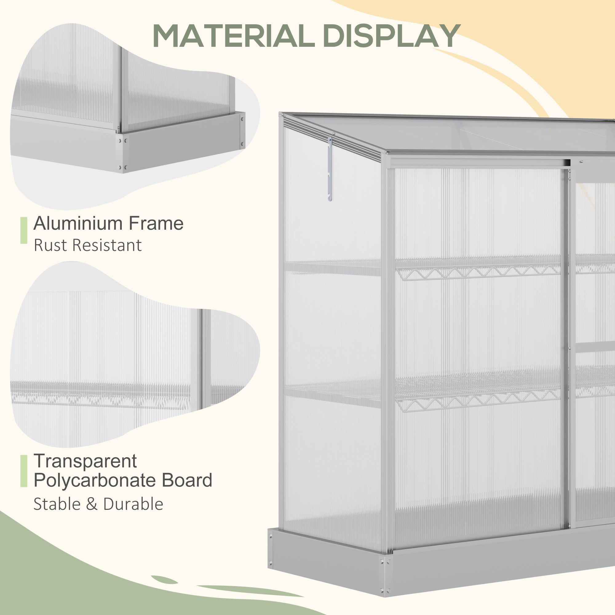 Outsunny 3 Tier Greenhouse Garden Outdoor Cold Frame Plant Flower Growth Transparent Polycarbonate Board Openable Roof Sliding Door w/ Foundation 131L x 58W x 140H cm - North Peak Garden Furniture