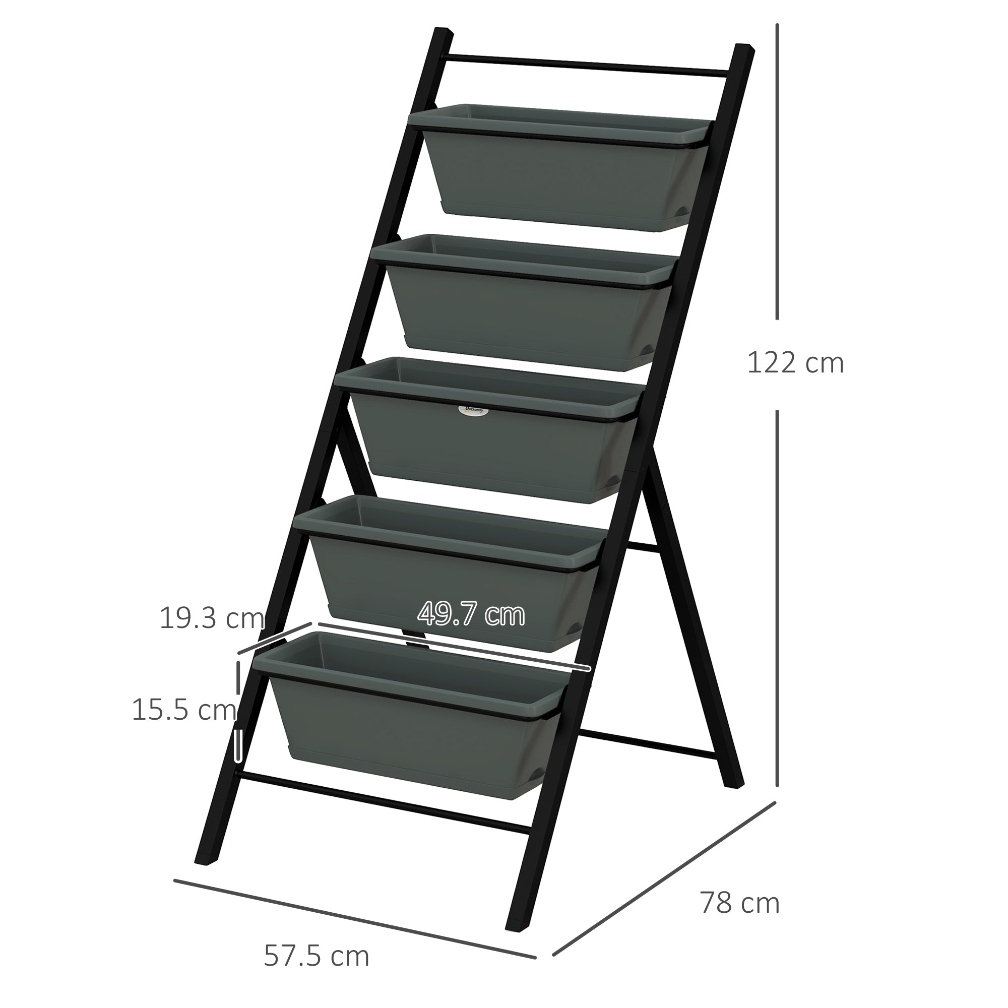 Outsunny 5-Tier Vertical Raised Garden Planter with 5 Container Boxes, Outdoor Plant Stand for Vegetable Flowers, Grey - North Peak Garden Furniture