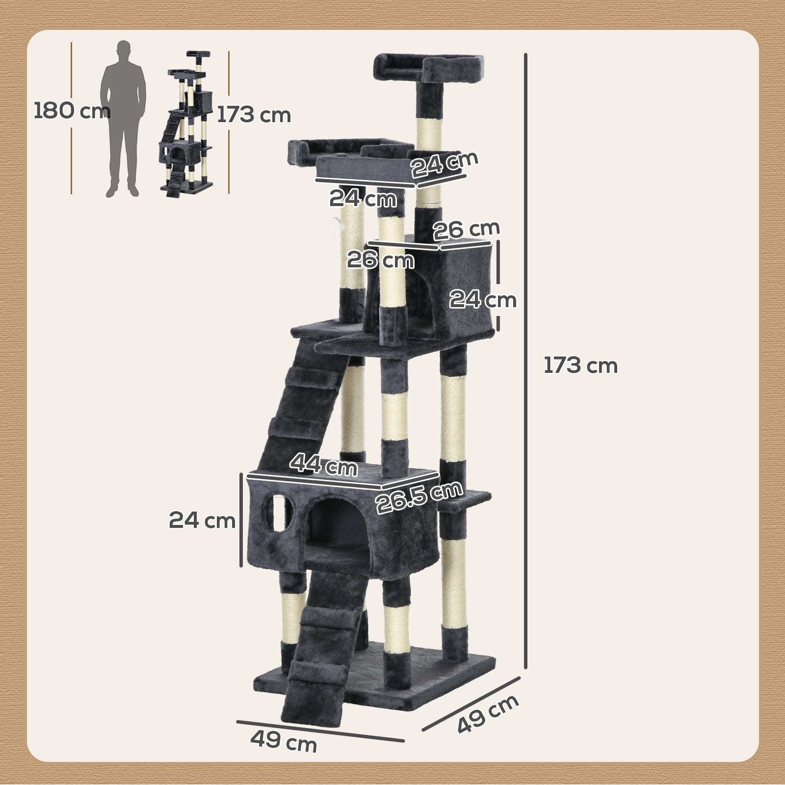 PawHut Cat Tree Scratching House, Activity Play Centre