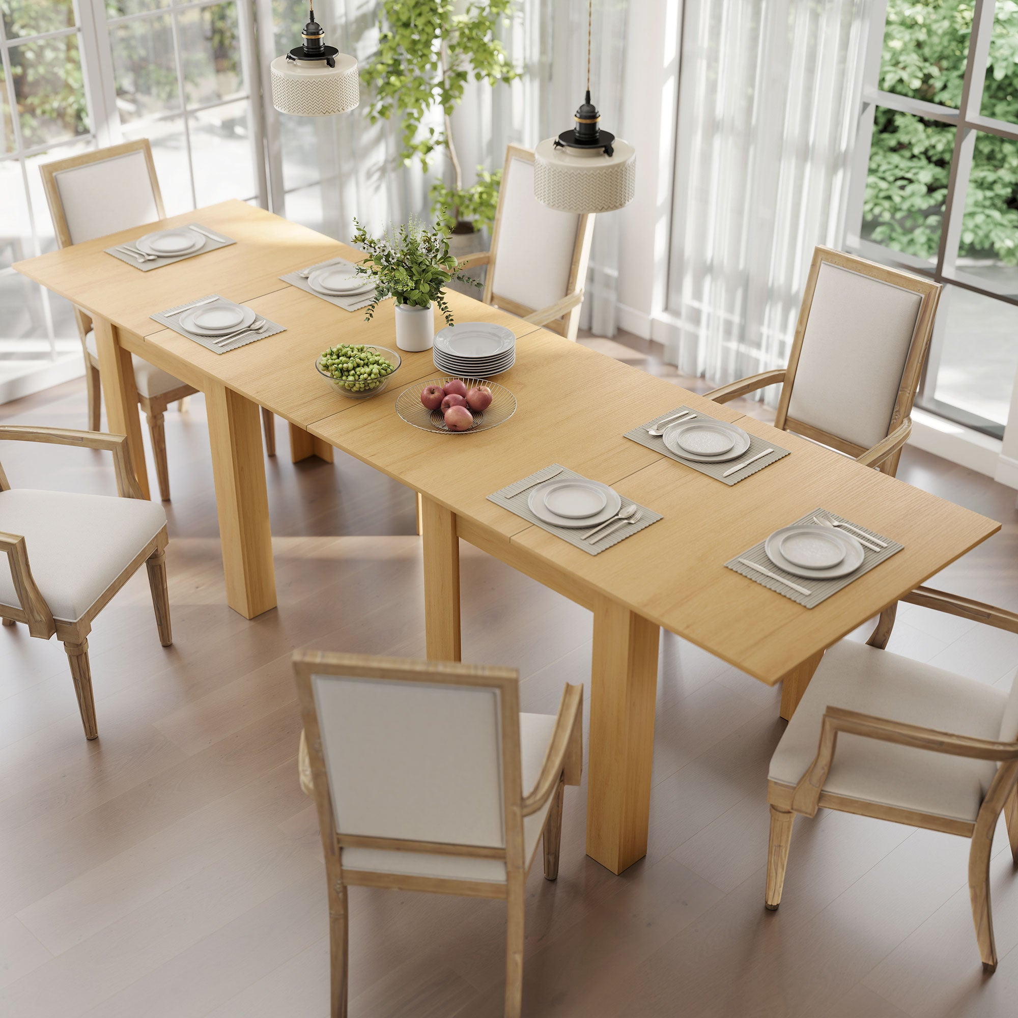 HOMCOM Folding Dining Table for 4-6, Rectangular Extendable Drop Leaf Table for Small Spaces, 140 x 80 x 77.5 cm, Natural