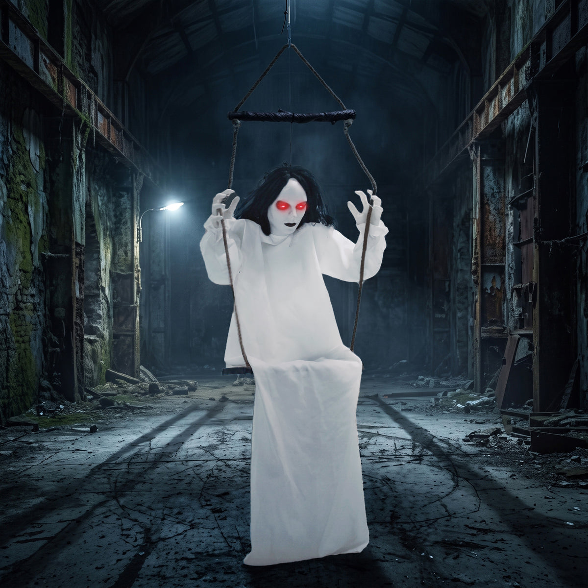 HOMCOM 170cm Animated Hanging Swing Ghost Halloween Decoration, Sound Touch Activated Ghost Halloween Animatronic
