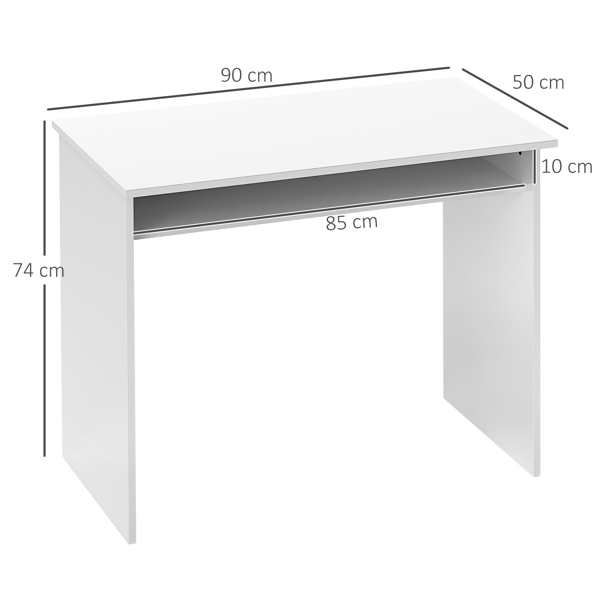 HOMCOM 90 x 50cm Computer Table, Modern Home Office Desk, Small Writing Desk with Storage Shelf, High Gloss White - North Peak Garden Furniture