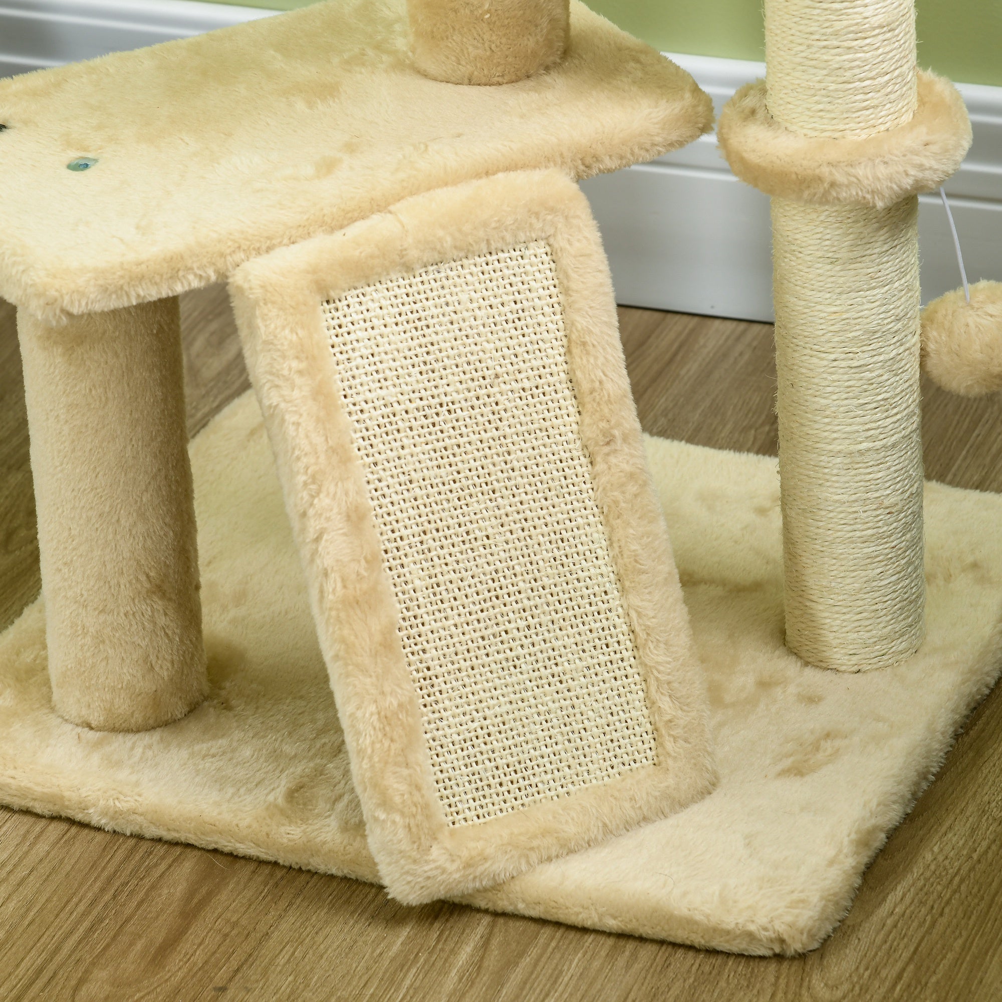 PawHut Cat Tree Tower with Scratching Post, Cat House, Bed, Toy Ball, Platform - Beige - North Peak Garden Furniture