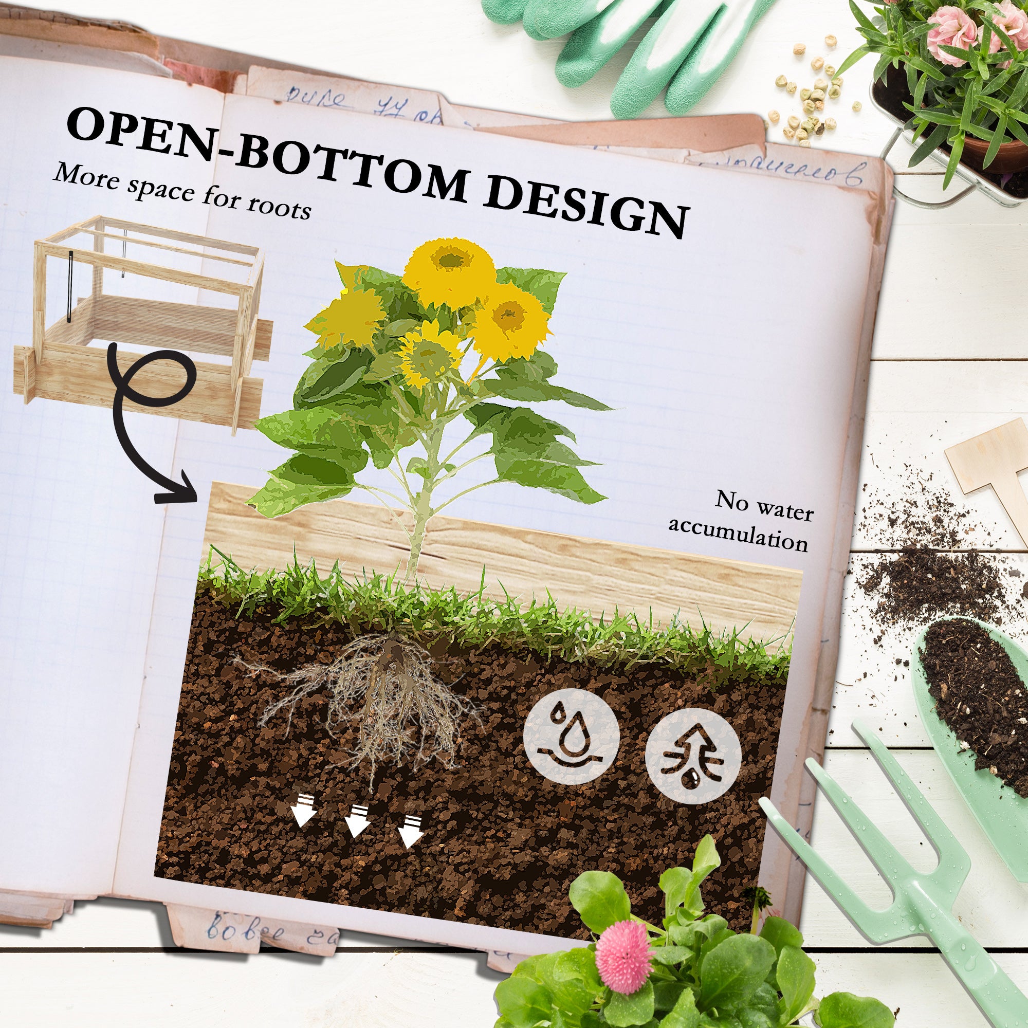 Outsunny 2-In-1 Wooden Greenhouse Planter Box - Natural - North Peak Garden Furniture