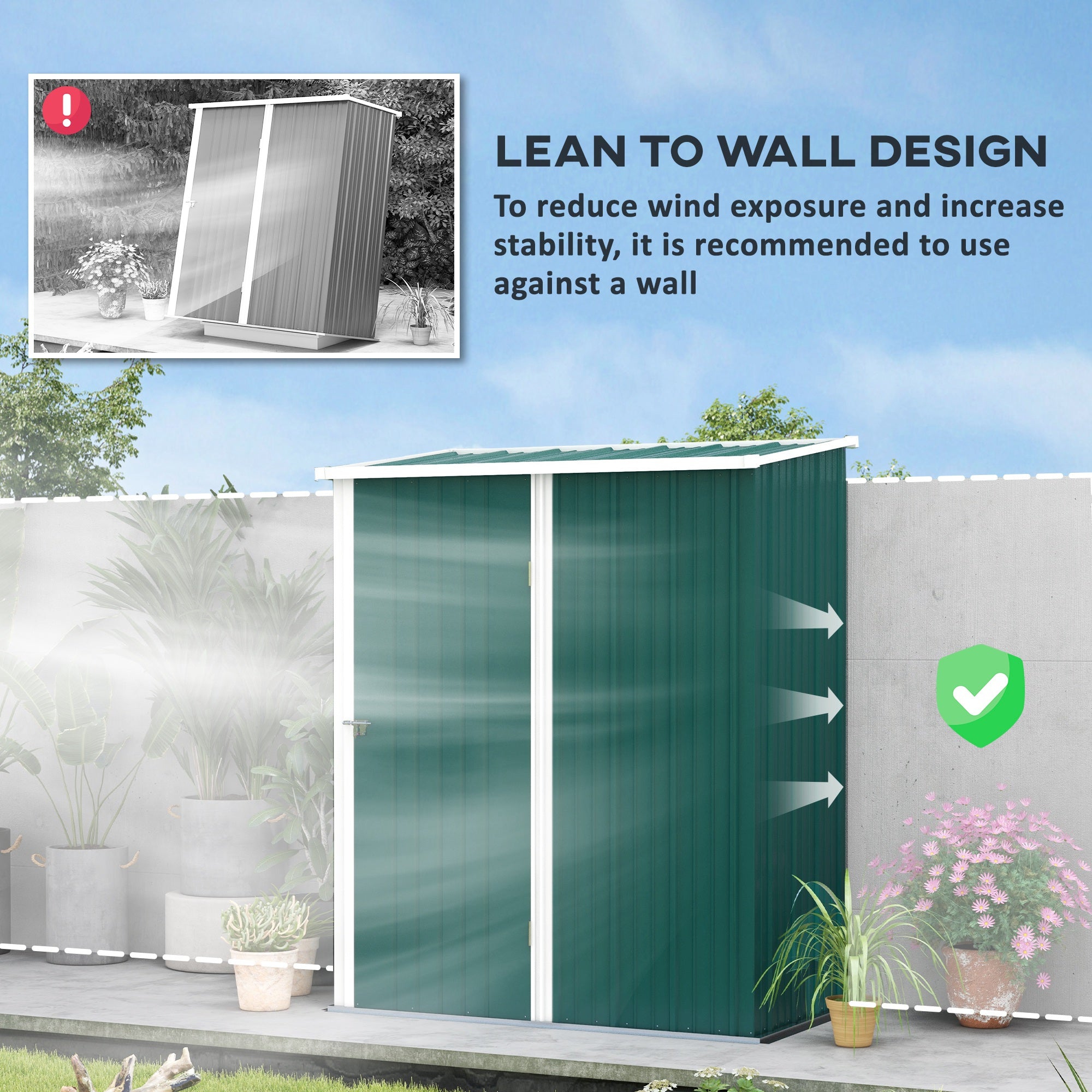 Outsunny Outdoor Storage Shed, Garden Metal Storage Shed w/ Single Door for Garden, Patio, 5.3ft x 3.1ft, Green - North Peak Garden Furniture
