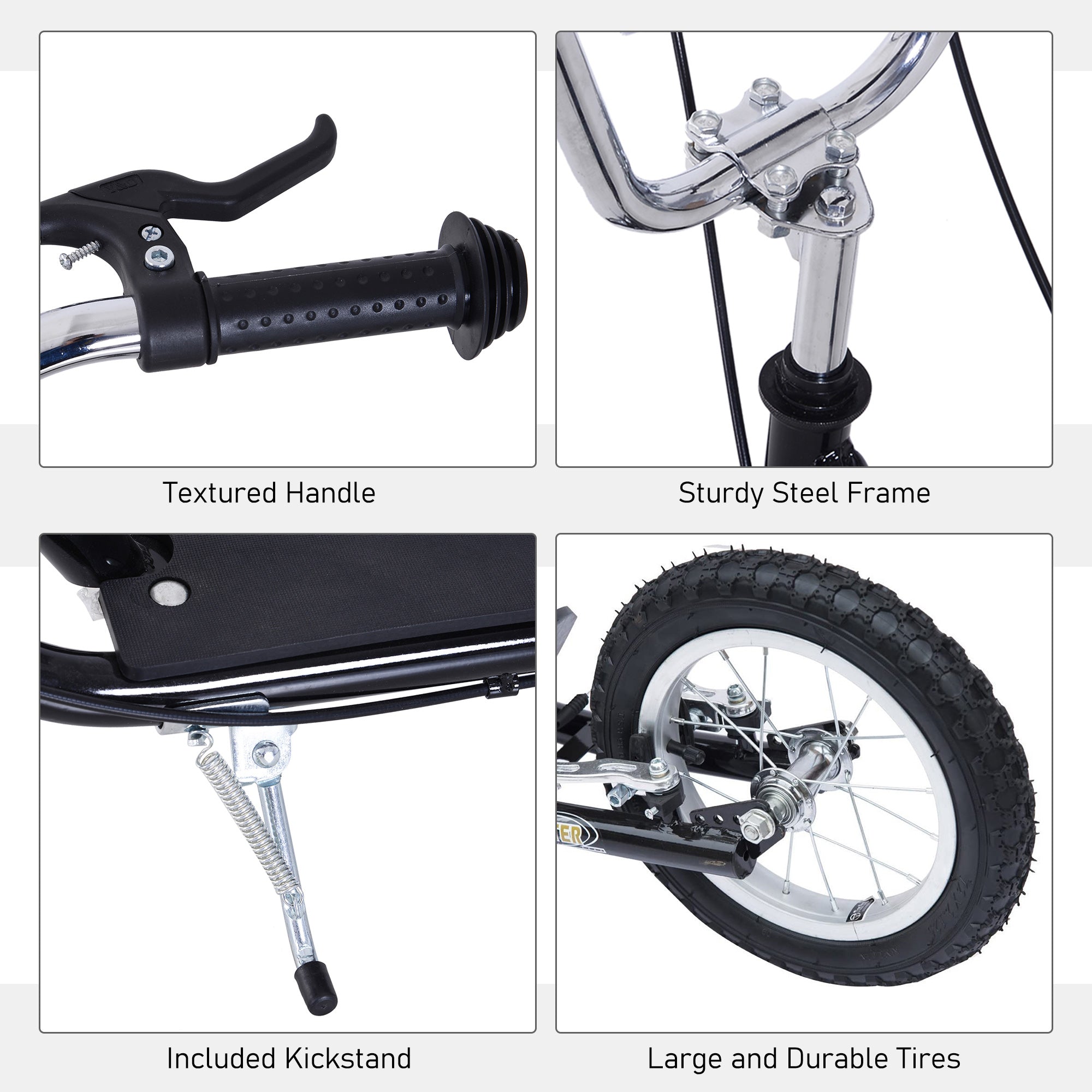 HOMCOM Teen Stunt Scooter Push Kick Scooters for Kids with Rubber Wheels Adjustable Handlebar Front Rear Dual Brakes Kickstand, for 5+ Years, Black - North Peak Garden Furniture