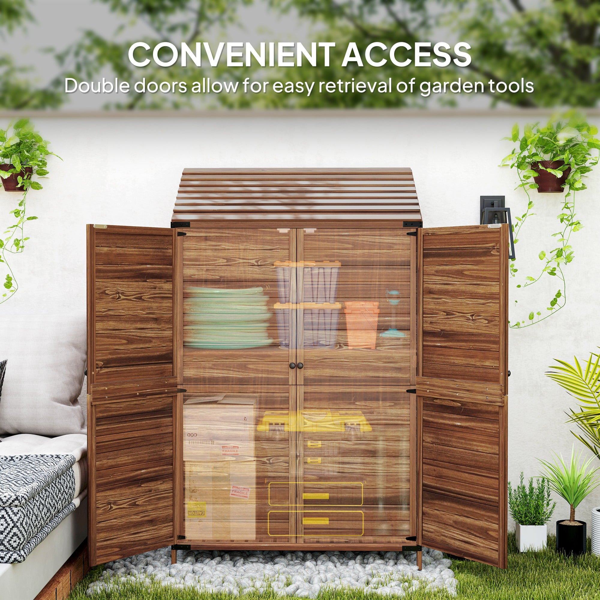 Outsunny 59 x 103.5 cm Two-Tier Wooden Garden Shed - Brown - North Peak Garden Furniture