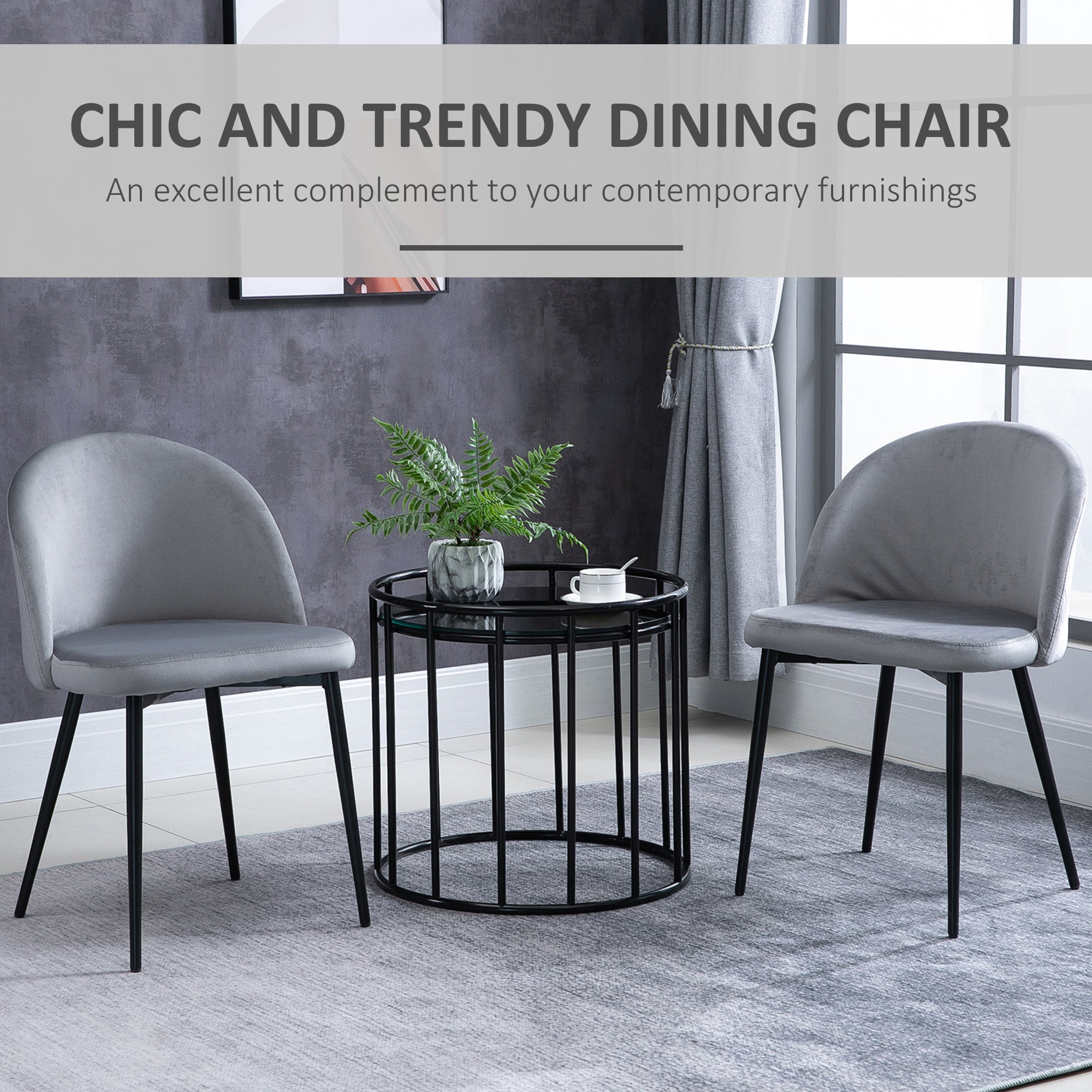 HOMCOM Dining Chairs Set of 2 Contemporary Design for Office Dining Kitchen with Soft Fabric Seat and Back Living Room, Grey - North Peak Garden Furniture