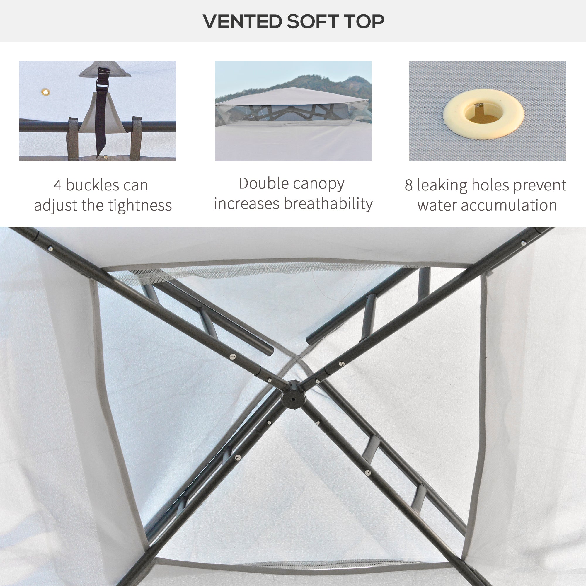 Outsunny 3 x 3 m Metal Gazebo, Garden Pavillion, Double Roof Outdoor Canopy Shelter with Mesh Sidewalls, Grey - North Peak Garden Furniture