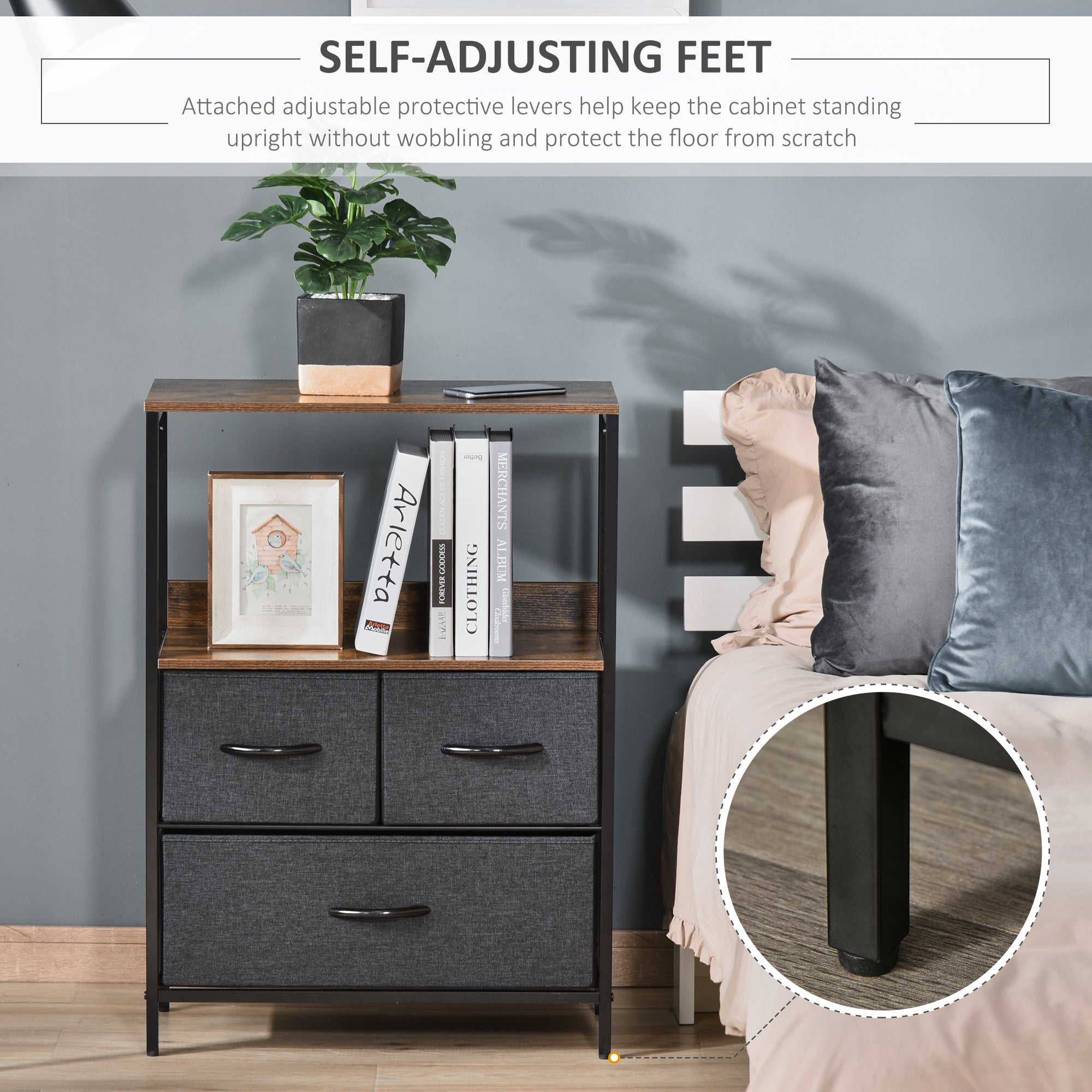 HOMCOM 3 Drawer Storage Chest Unit Home Cabinet w/ Shelves Home Living Room Bedroom Entryway Living Furniture, Black - North Peak Garden Furniture