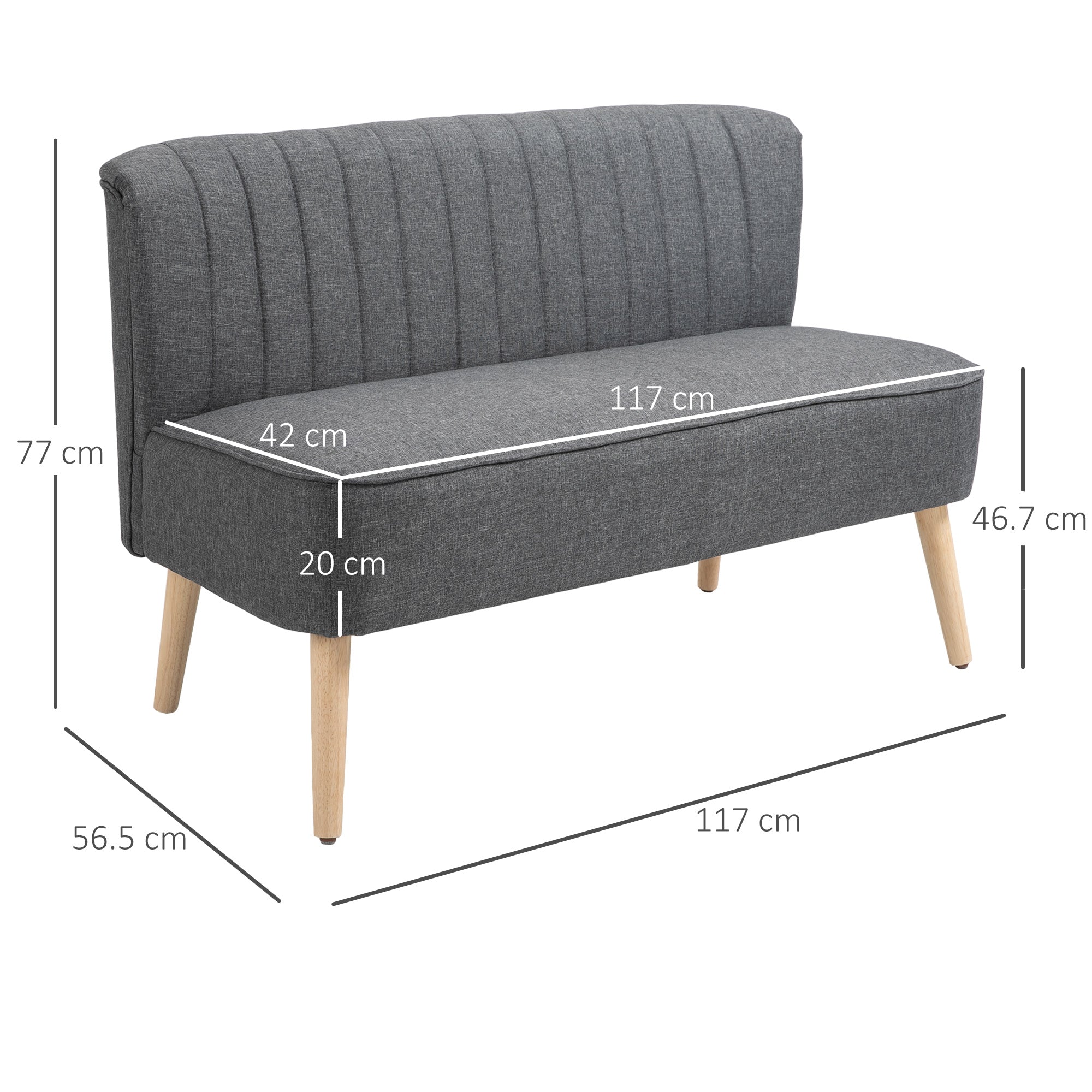 HOMCOM Modern Double Seat Sofa Loveseat Couch 2 Seater Compact Sofa Padded Linen Wood Leg Dark Grey