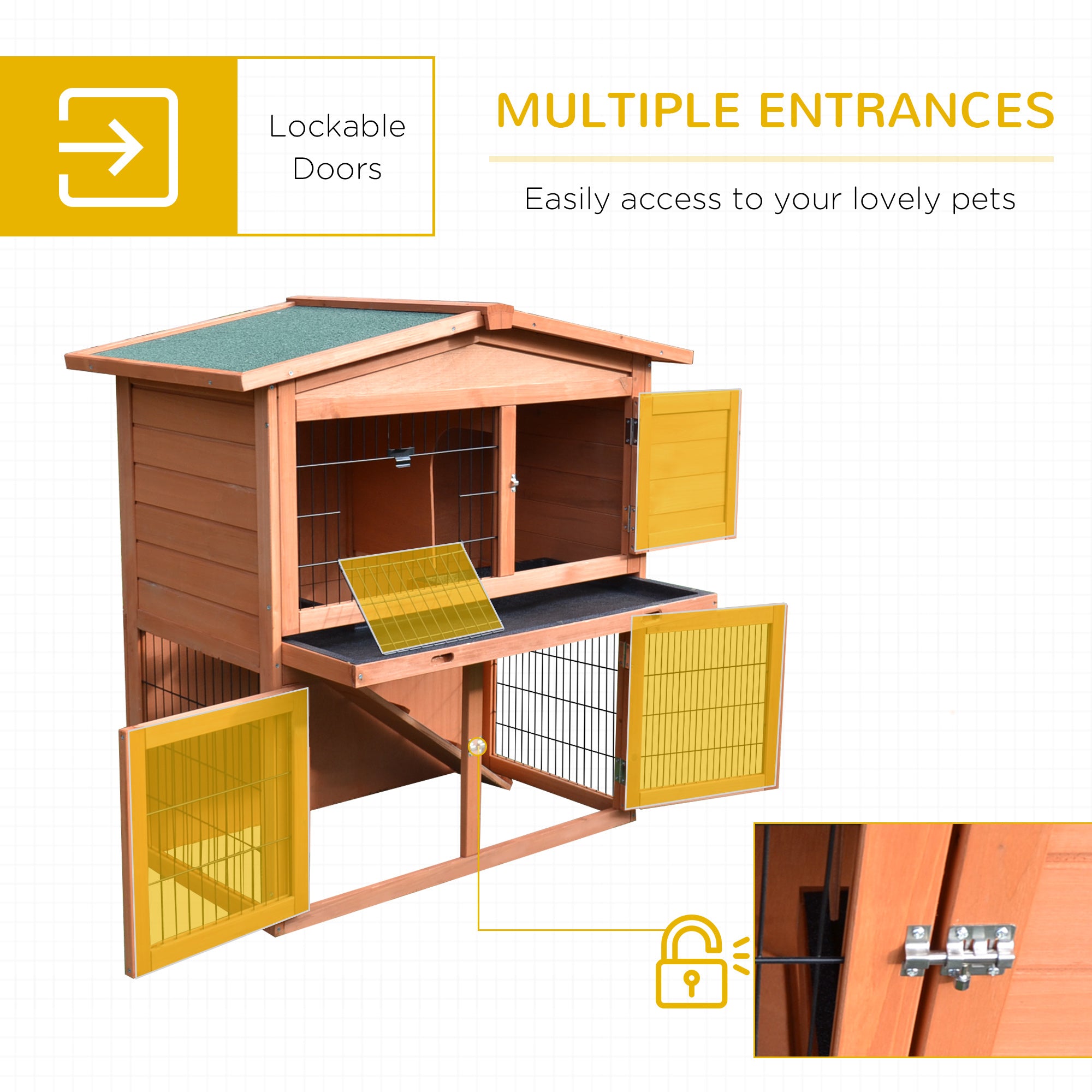 PawHut Rabbit Hutch Outdoor Guinea Pig Hutch 2-Tier Bunny Cage with No-Leak Tray 100.5 x 55 x 101 cm - North Peak Garden Furniture