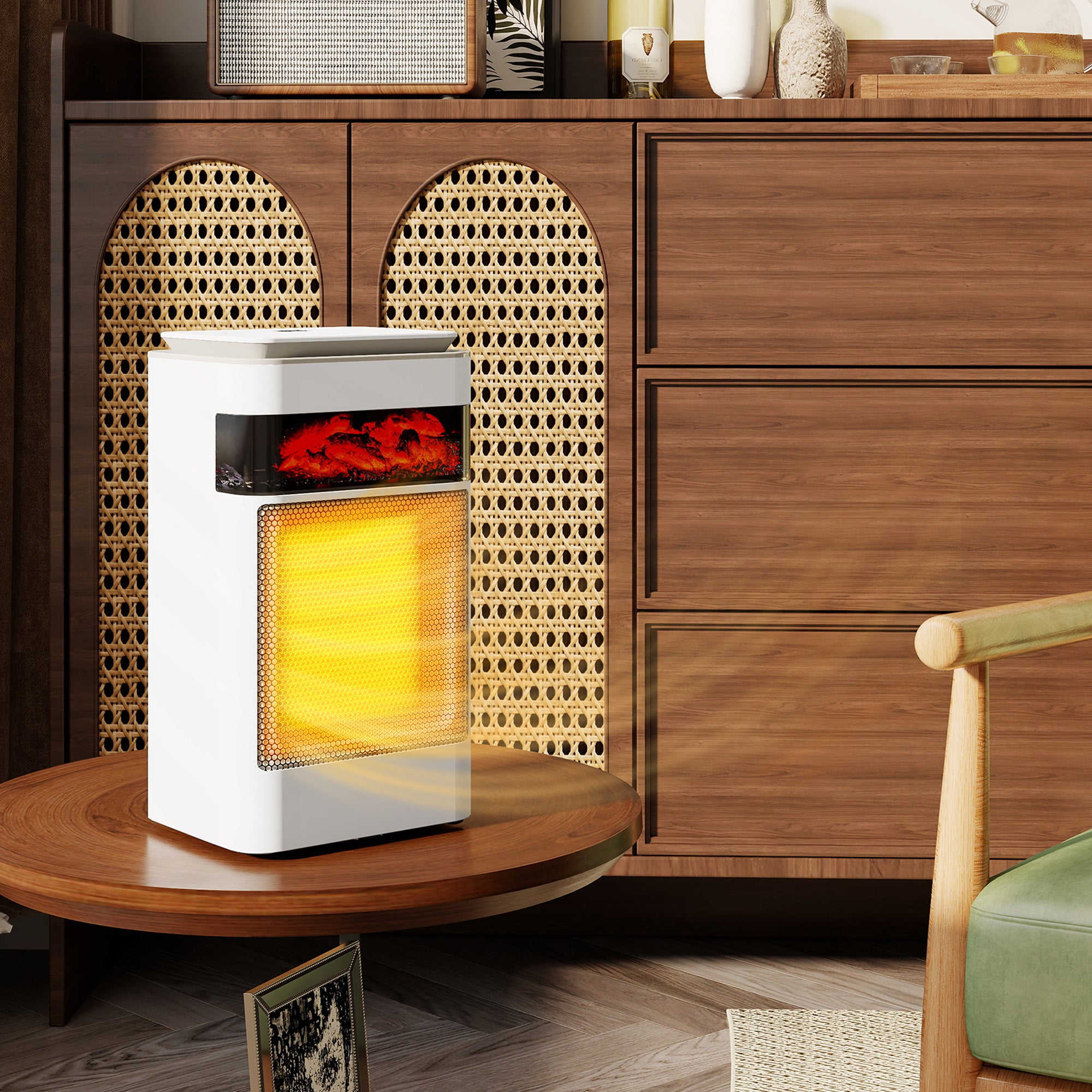 HOMCOM Ceramic Electric Heater, 1500W Fan Space Heater with 3 Modes, 24H Timer, Flame Effect, Oscillation for Bedroom, White