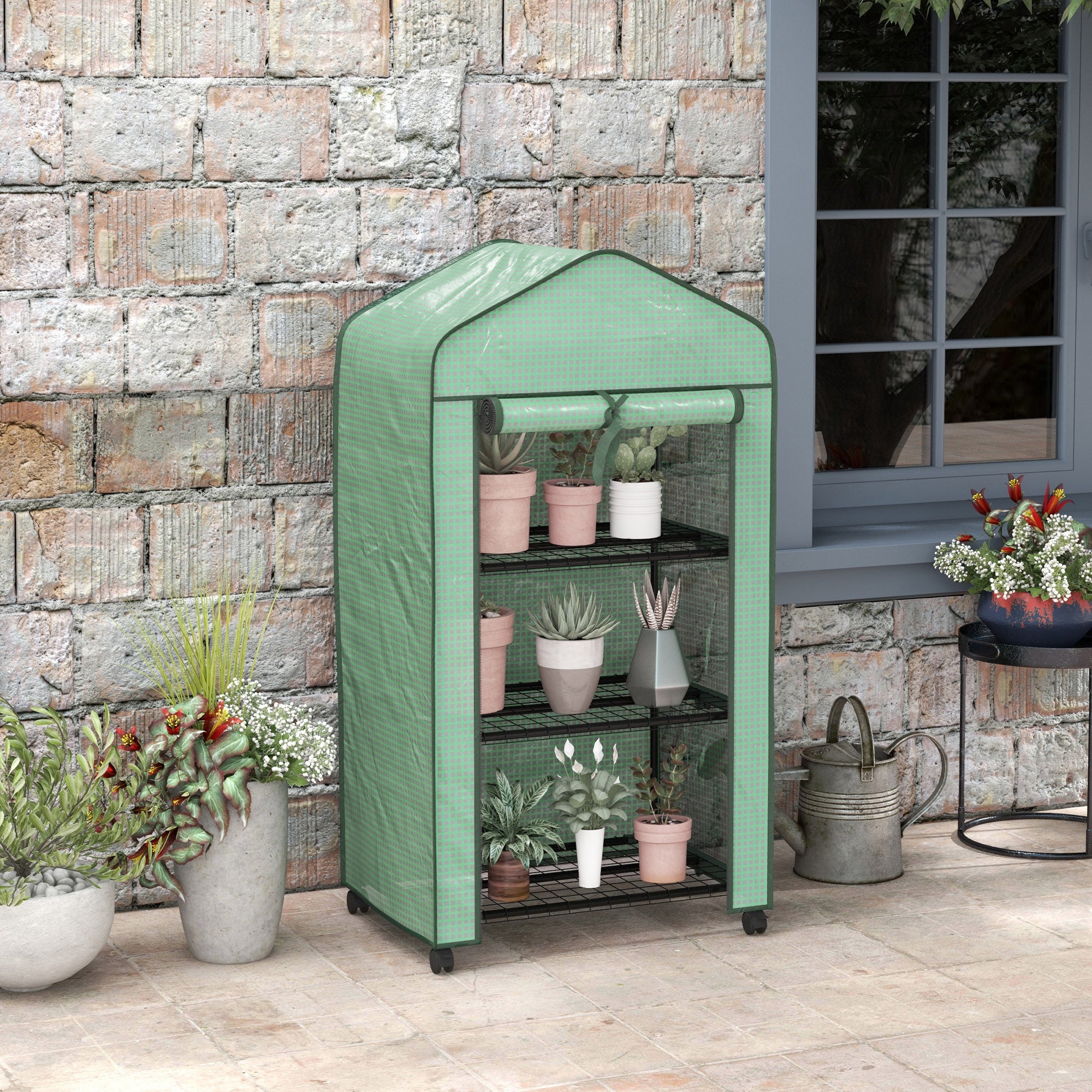 Outsunny Three-Tier Mini Greenhouse - Green - North Peak Garden Furniture