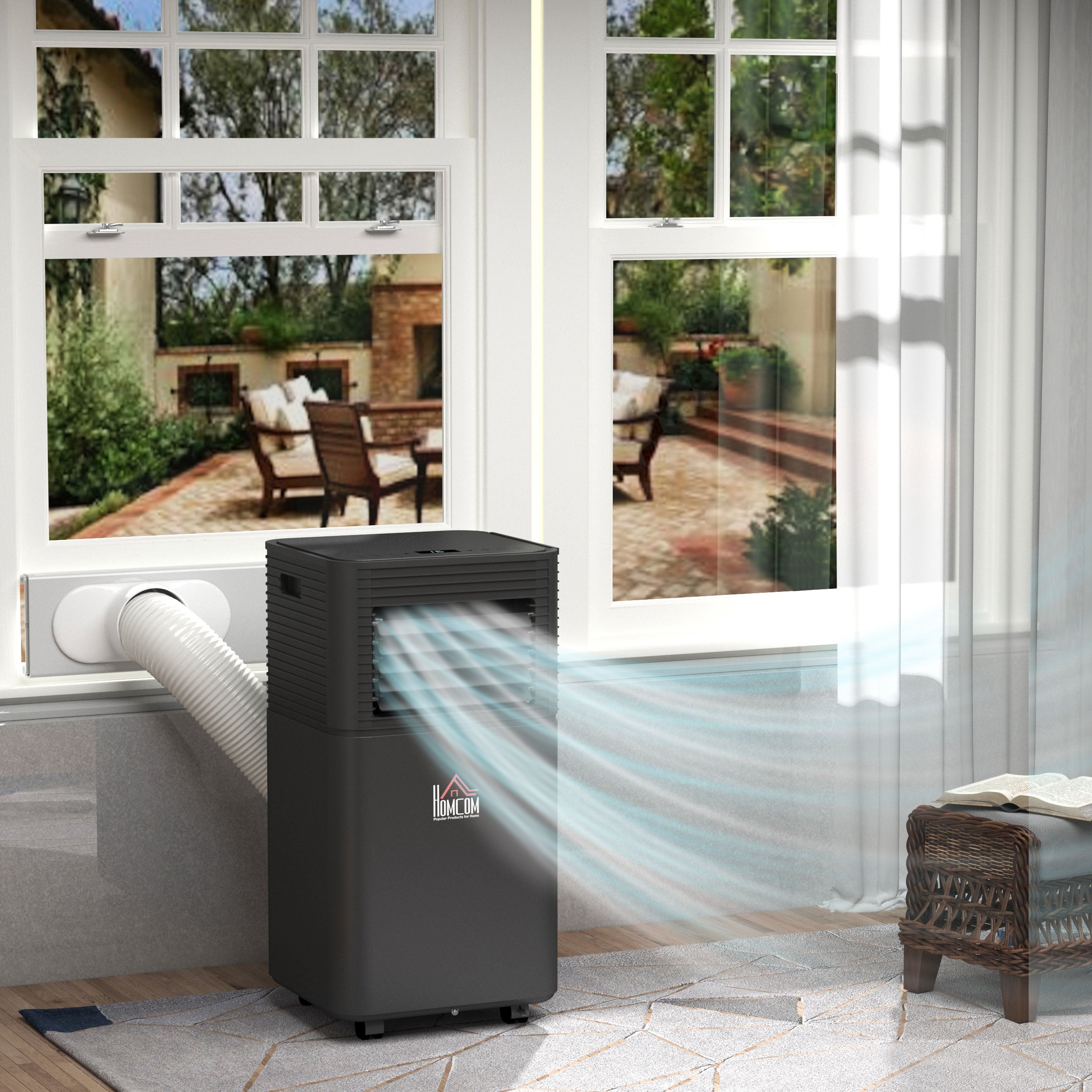 HOMCOM 7000 BTU 4-In-1 Portable Air Conditioner Unit Cooling Dehumidifying Ventilating for Room up to 15m², with Fan, Remote, 24H Timer, Window Mount Kit, R290, A Energy Efficiency - North Peak Garden Furniture