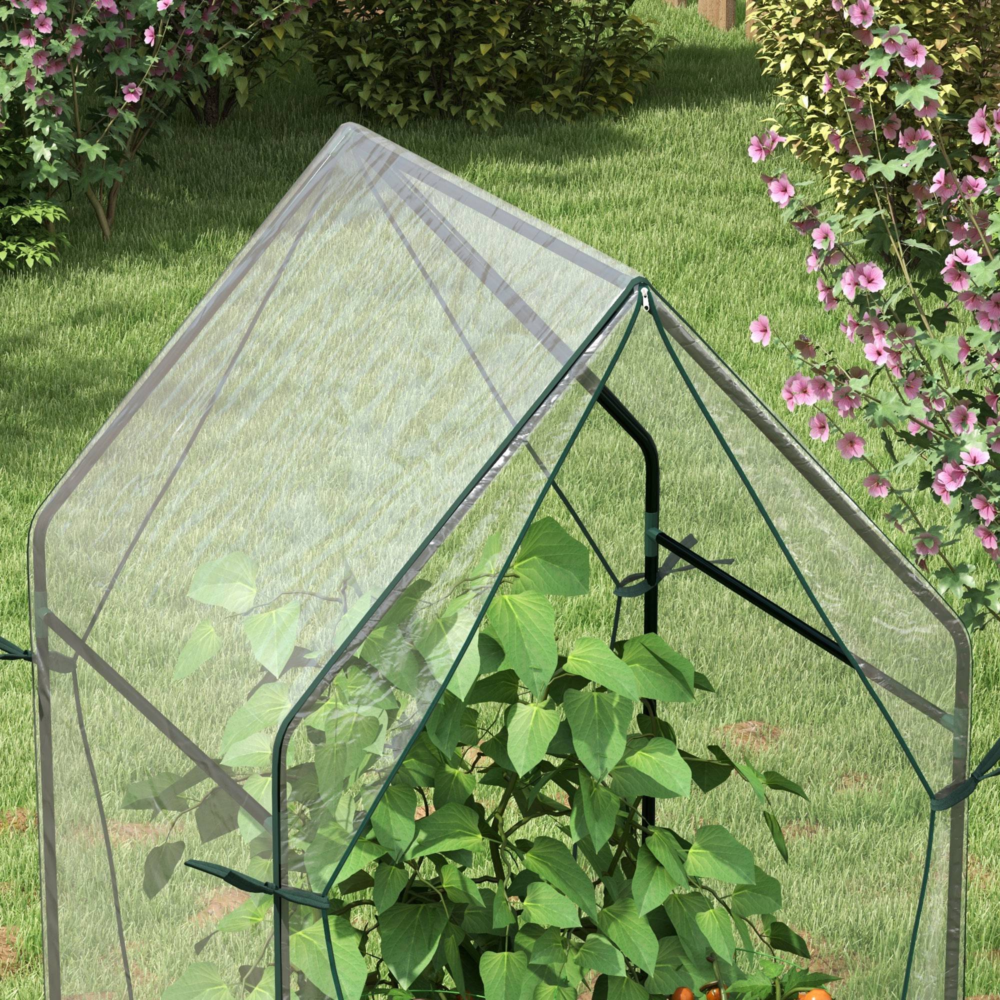 Outsunny Mini Greenhouse, Garden Tomato Growhouse with 2 Zipped Doors, Portable Indoor Outdoor Green House, 90 x 90 x 145cm, Clear - North Peak Garden Furniture