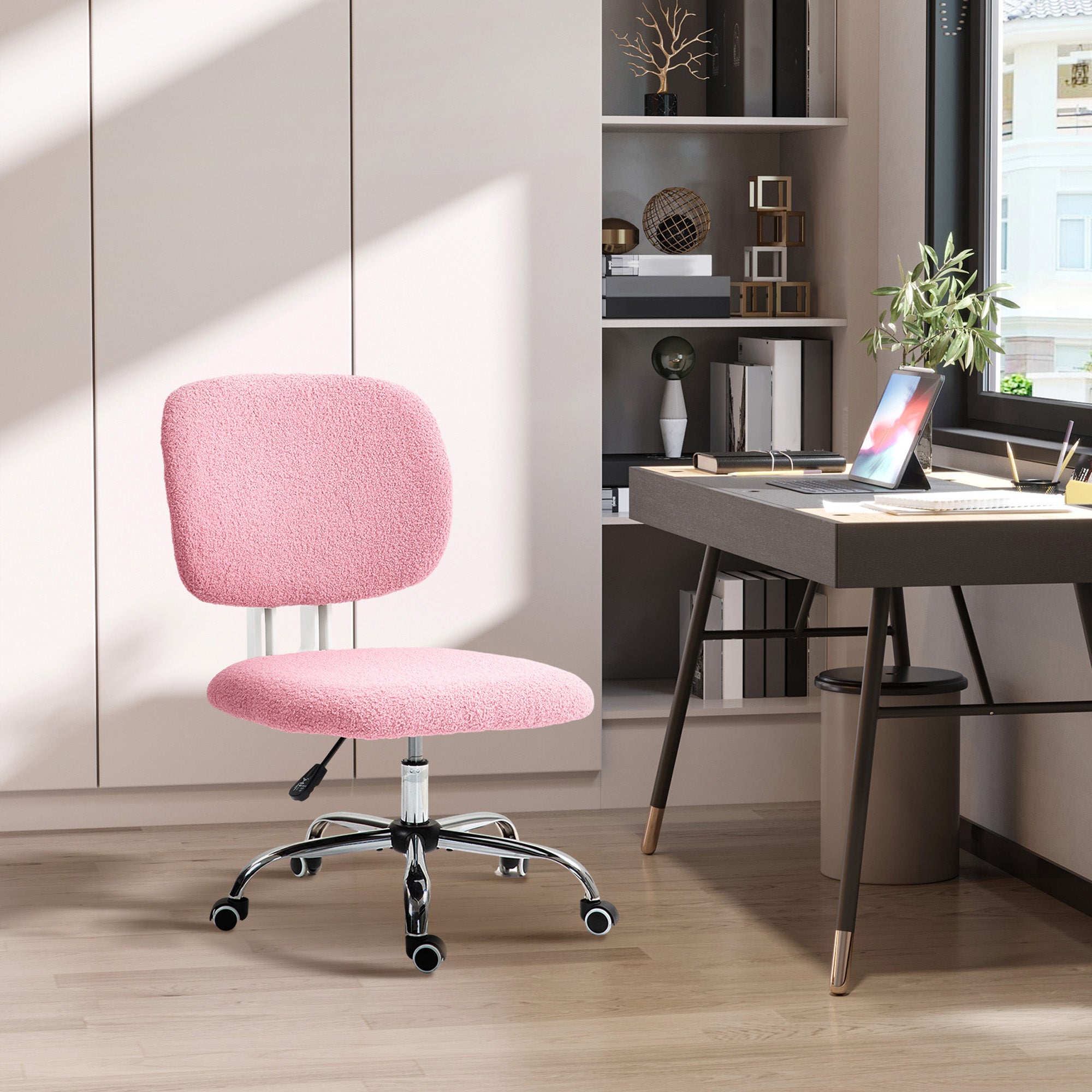 Vinsetto Teddy Fleece Armless Office Chair - Pink - North Peak Garden Furniture