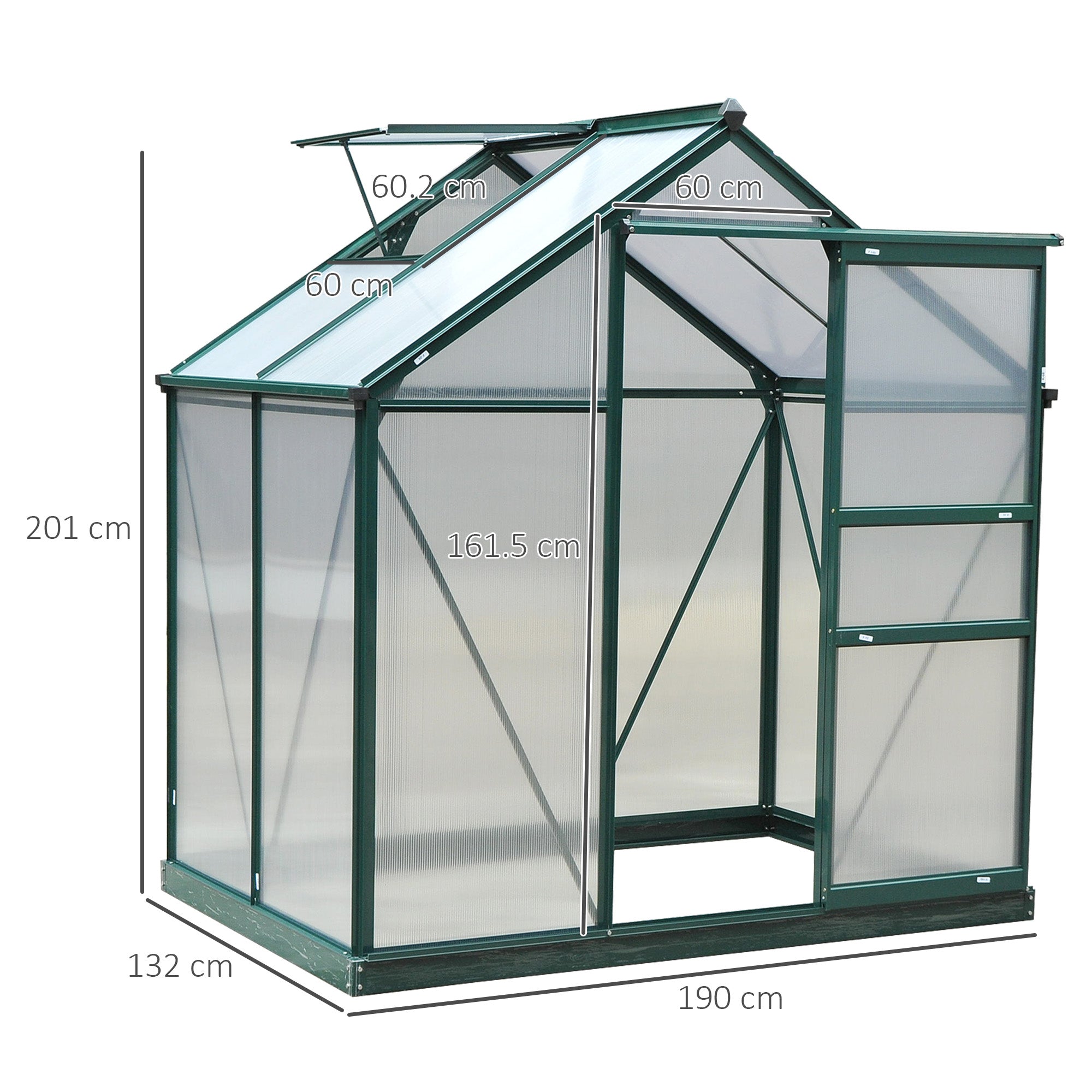 Outsunny 6 x 4ft Polycarbonate Greenhouse, Large Walk-In Green House with Slide Door and Window, Garden Plants Grow House with Aluminium Frame and Foundation, Dark Green - North Peak Garden Furniture