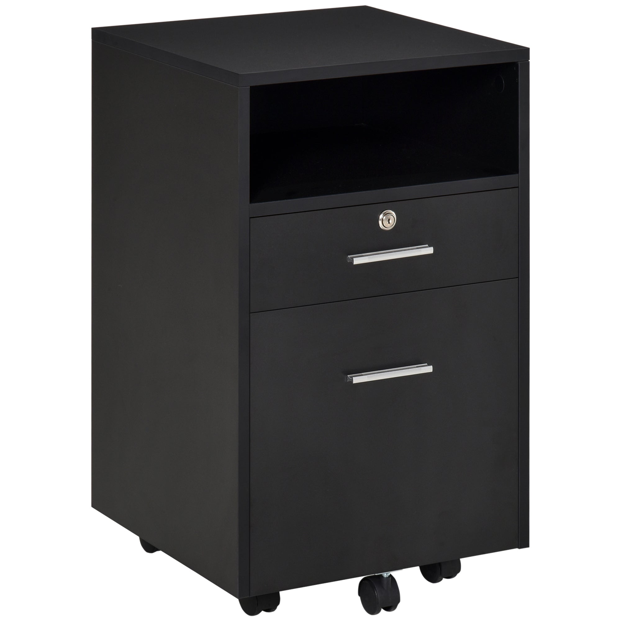 Vinsetto Lockable Two-Drawer Filing Cabinet, with Wheels - Black - North Peak Garden Furniture