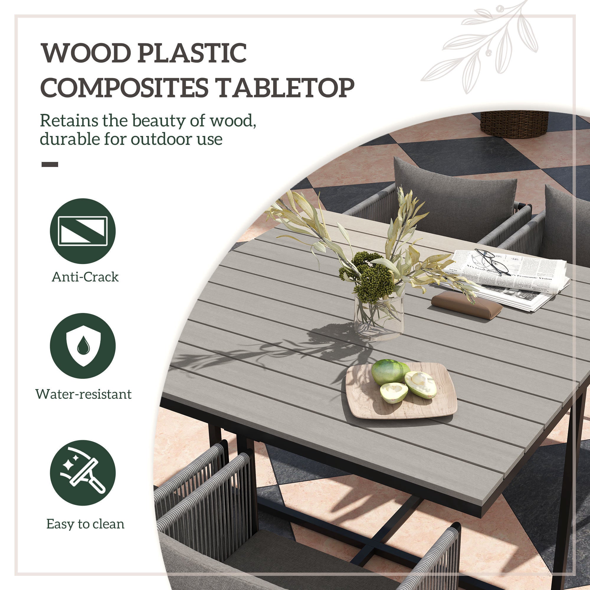 Outsunny 4 Seater Rattan Cube Garden Furniture Set, Rattan Dining Set with Cushions, Outdoor Dining Table and Chairs with Rectangular Wood Grain Plastic Top Table for Patio, Balcony, Grey - North Peak Garden Furniture