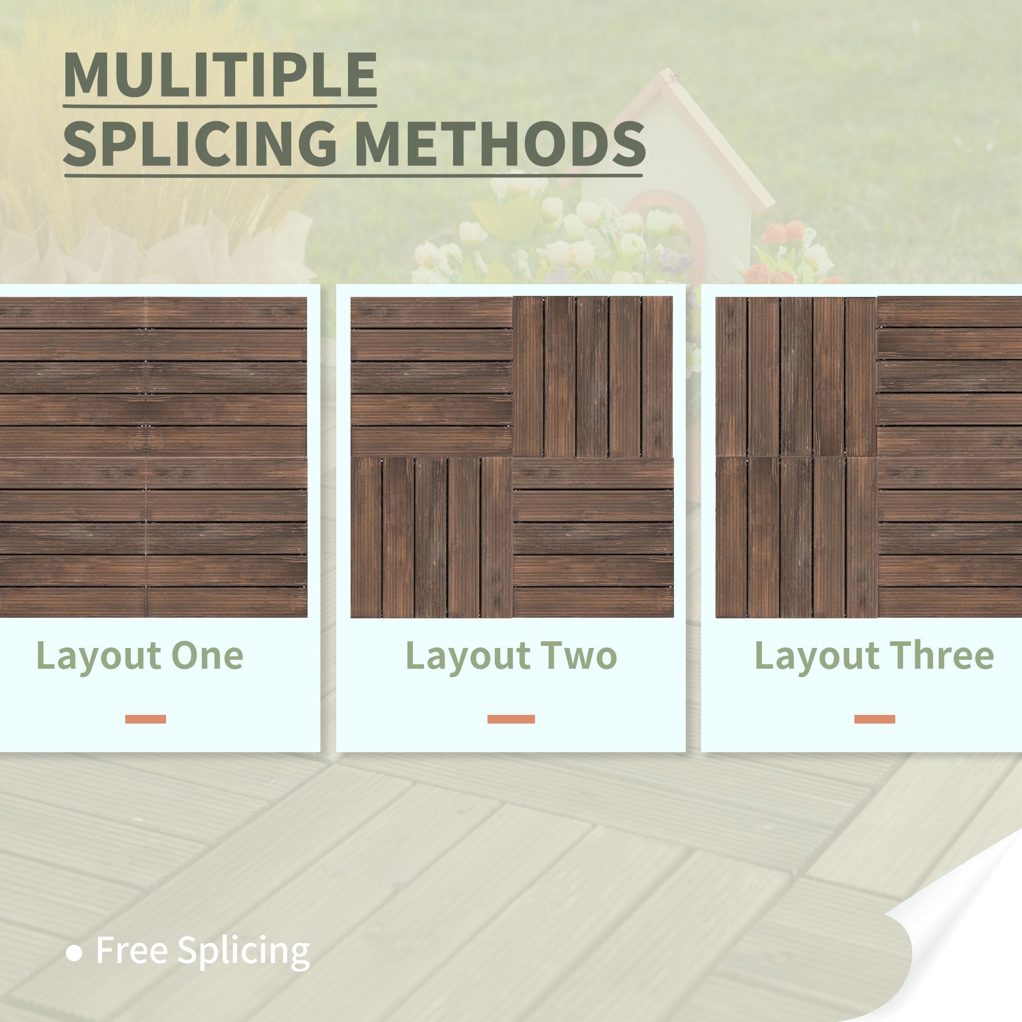 Outsunny 27 Pcs Solid Wood Interlocking Decking Tiles For Patio, Balcony, Roof Terrace, Hot Tub, Black, (30 x 30 cm Per Piece) - North Peak Garden Furniture