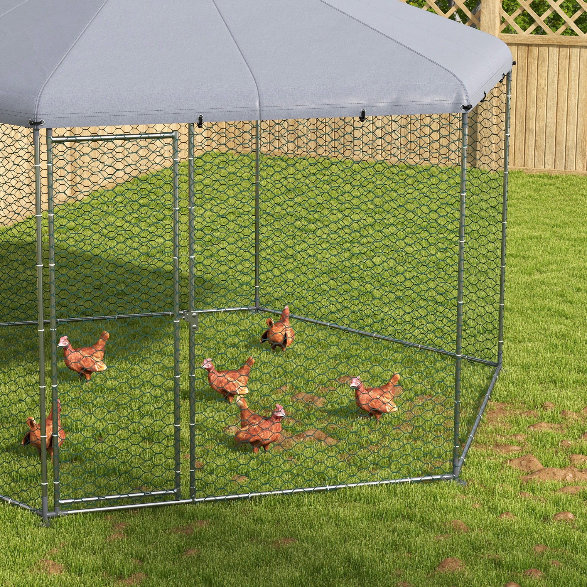 PawHut Chicken Coop for 10-15 Chickens, Hens, Rabbits, Ducks, Outdoor Garden Chicken Run, 4 x 3.5 x 2.6m