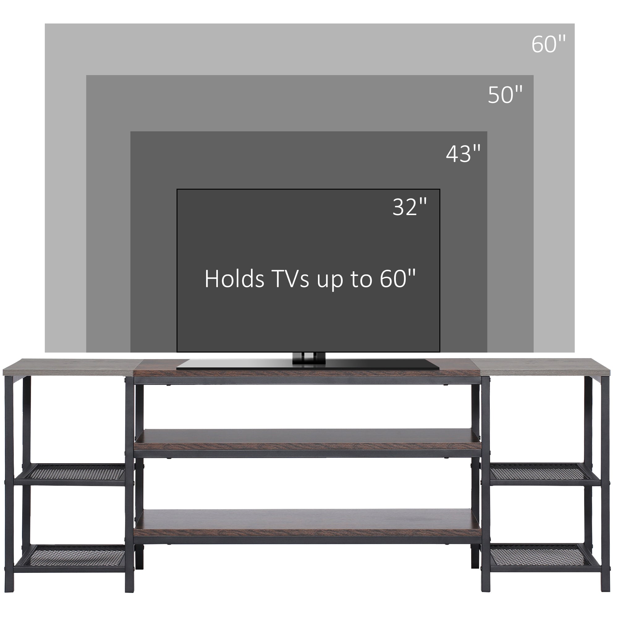 HOMCOM TV Unit Cabinet for TVs up to 60 Inches, Industrial TV Stand with Storage Shelves for Living Room, Brown and Grey