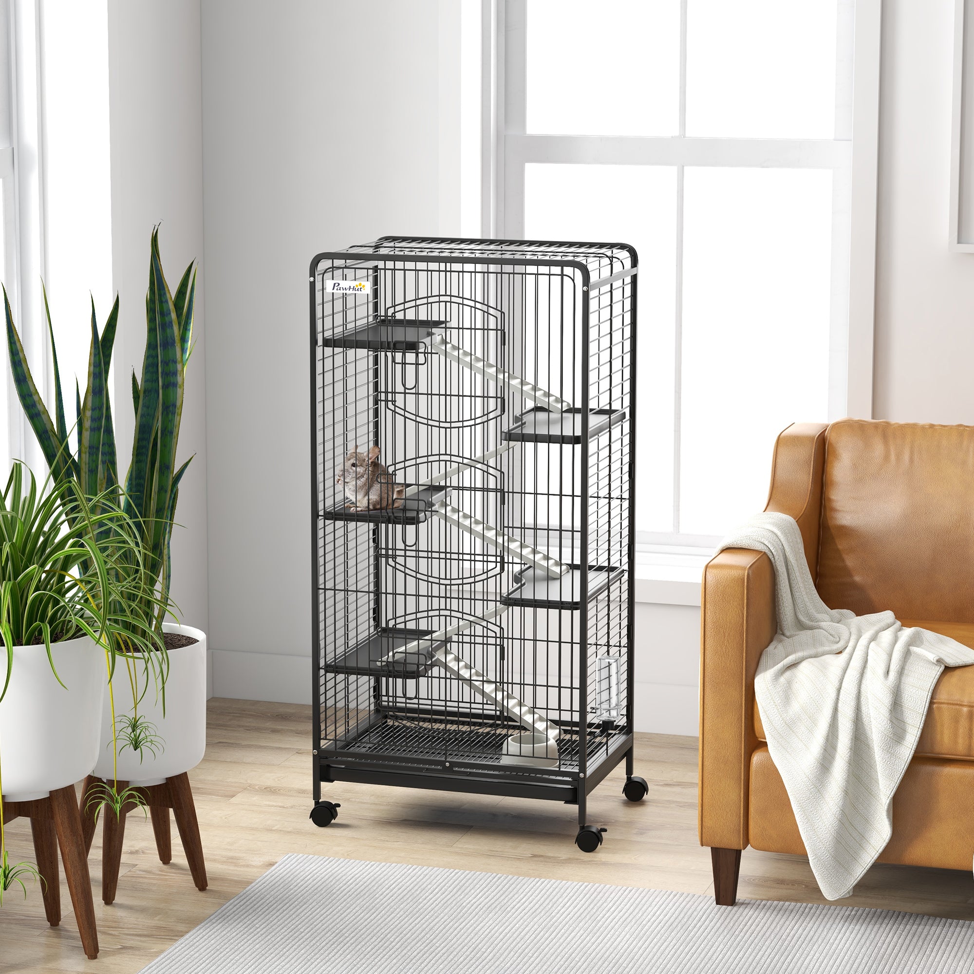 PawHut 6 Levels Removable Small Animal Cage, 131cm - Black - North Peak Garden Furniture
