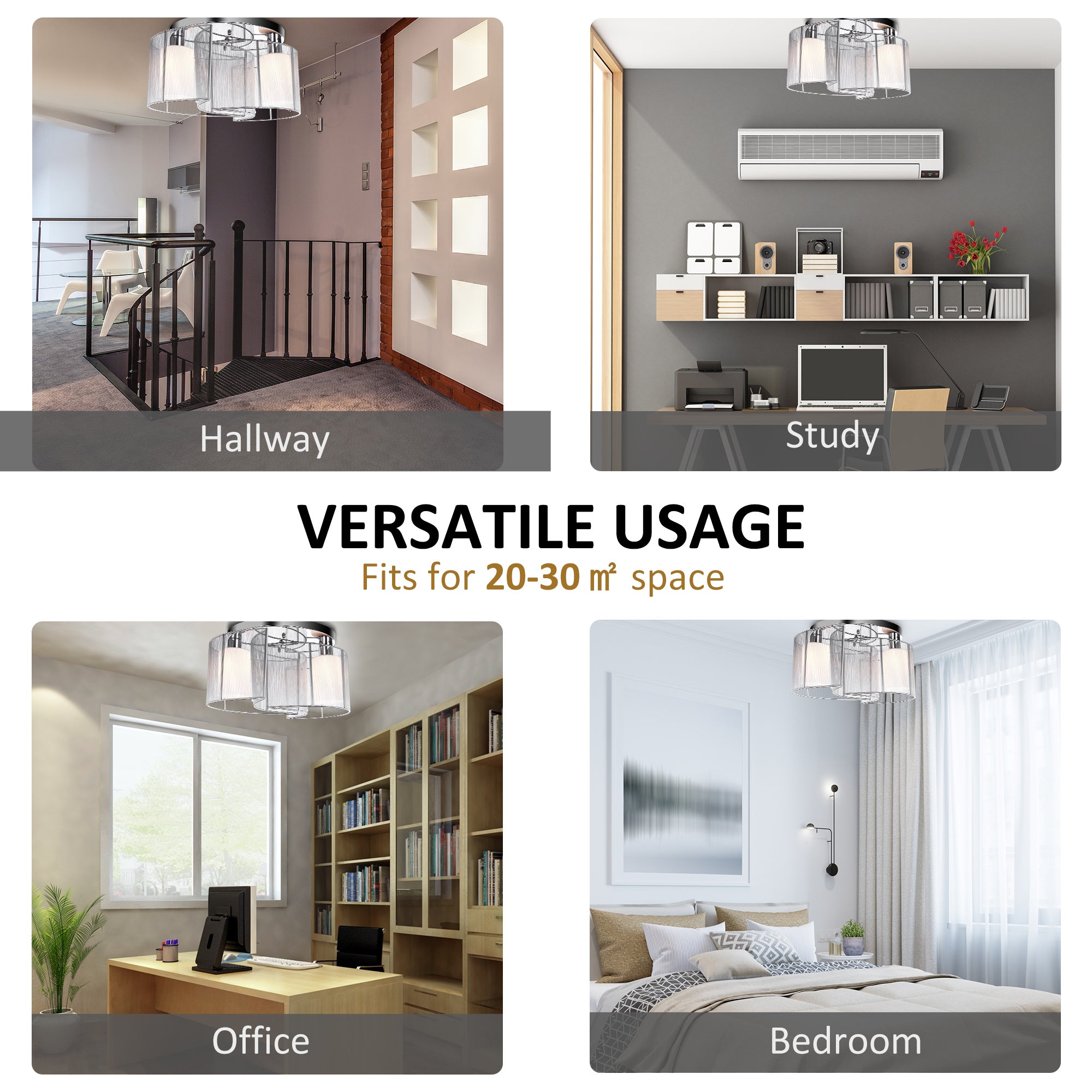 HOMCOM Modern Chandelier, Semi-Flush Mount Ceiling Light with 2 Light, E27 Bulb Base for Hallway, Dining Room, Living Room, White and Silver - North Peak Garden Furniture