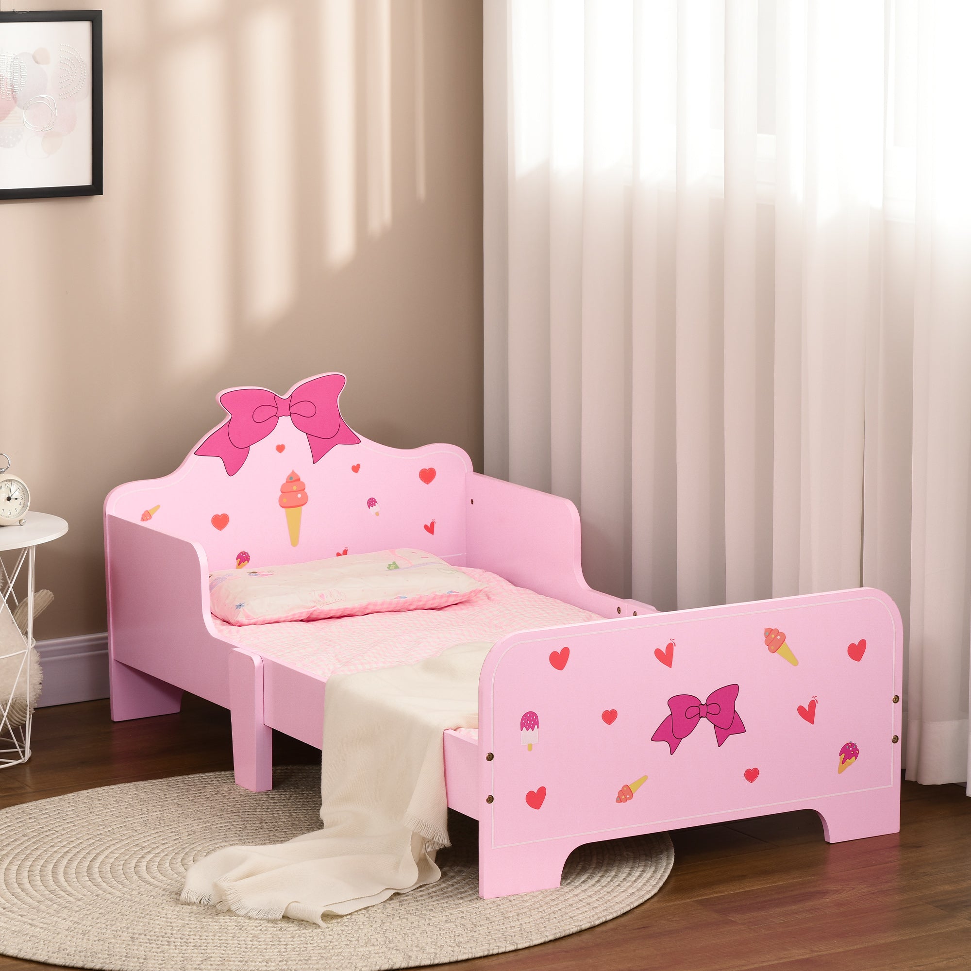 ZONEKIZ Princess-Themed Kids Toddler Bed w/ Cute Patterns, Safety Rails, for Ages 3-6 Years - Pink - North Peak Garden Furniture